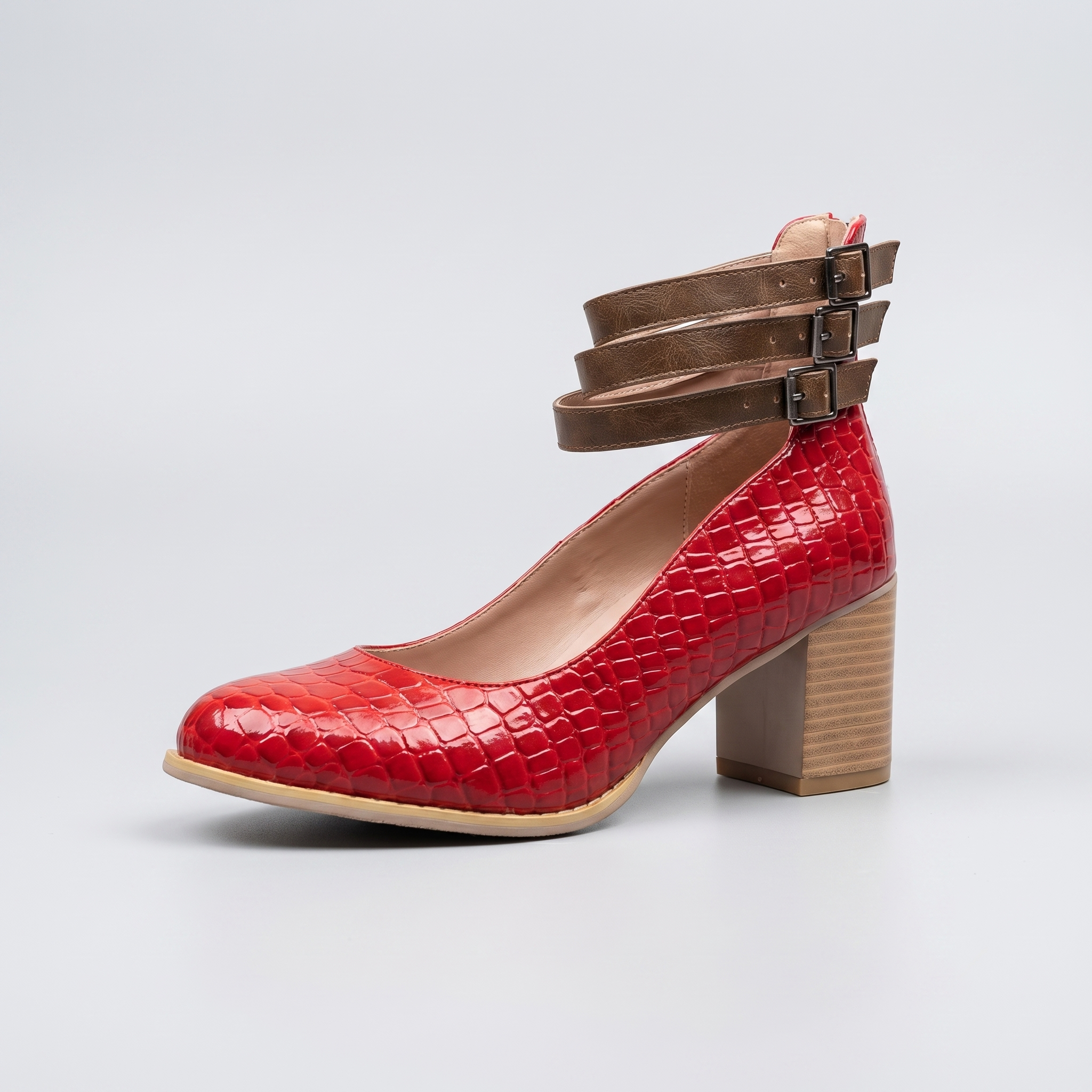 VintaStrap™ | Women's Triple Buckle Block Heel Pumps