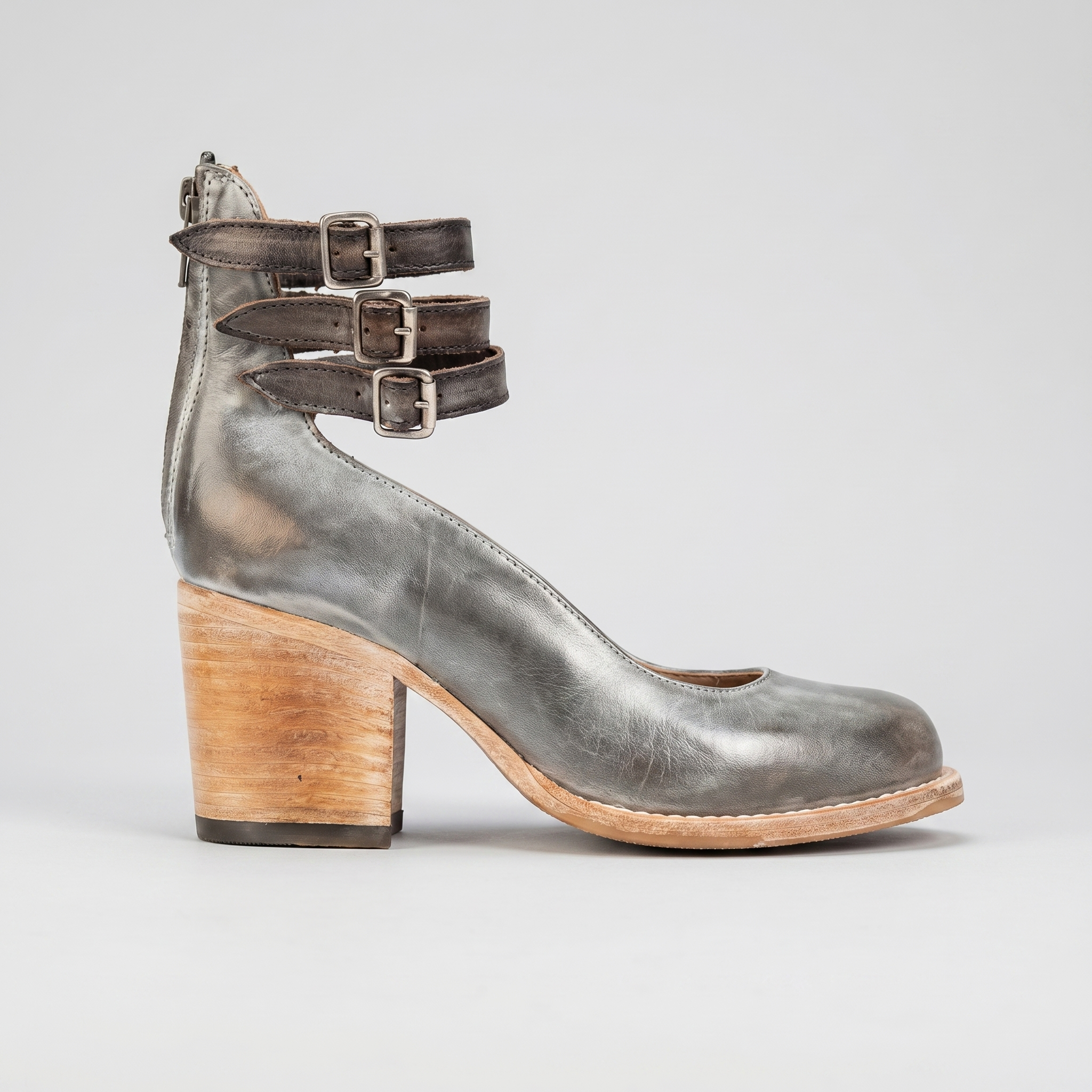 VintaStrap™ | Women's Triple Buckle Block Heel Pumps