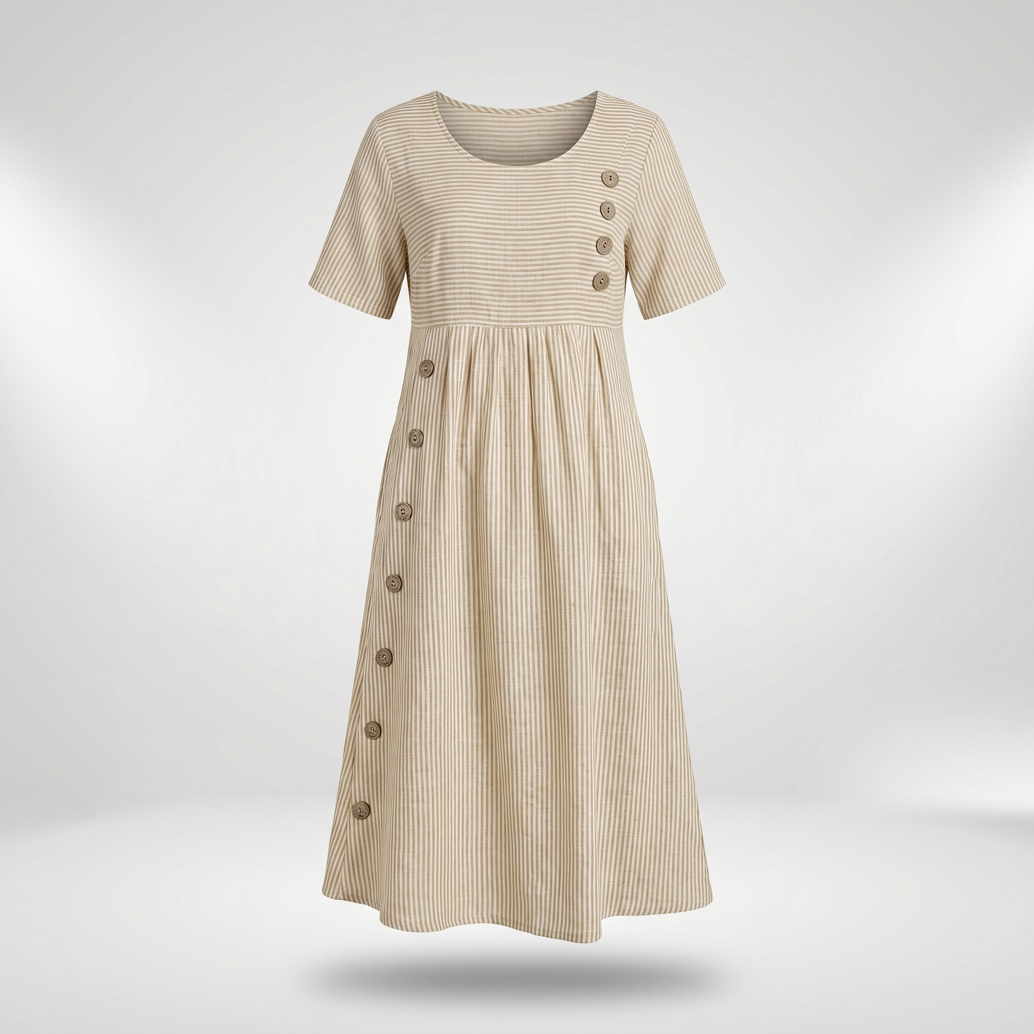 GatherLine™ | Women's Striped Linen Midi Dress