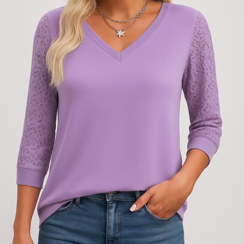 LacePetal™ | Women's V-Neck Lace Sleeve Top