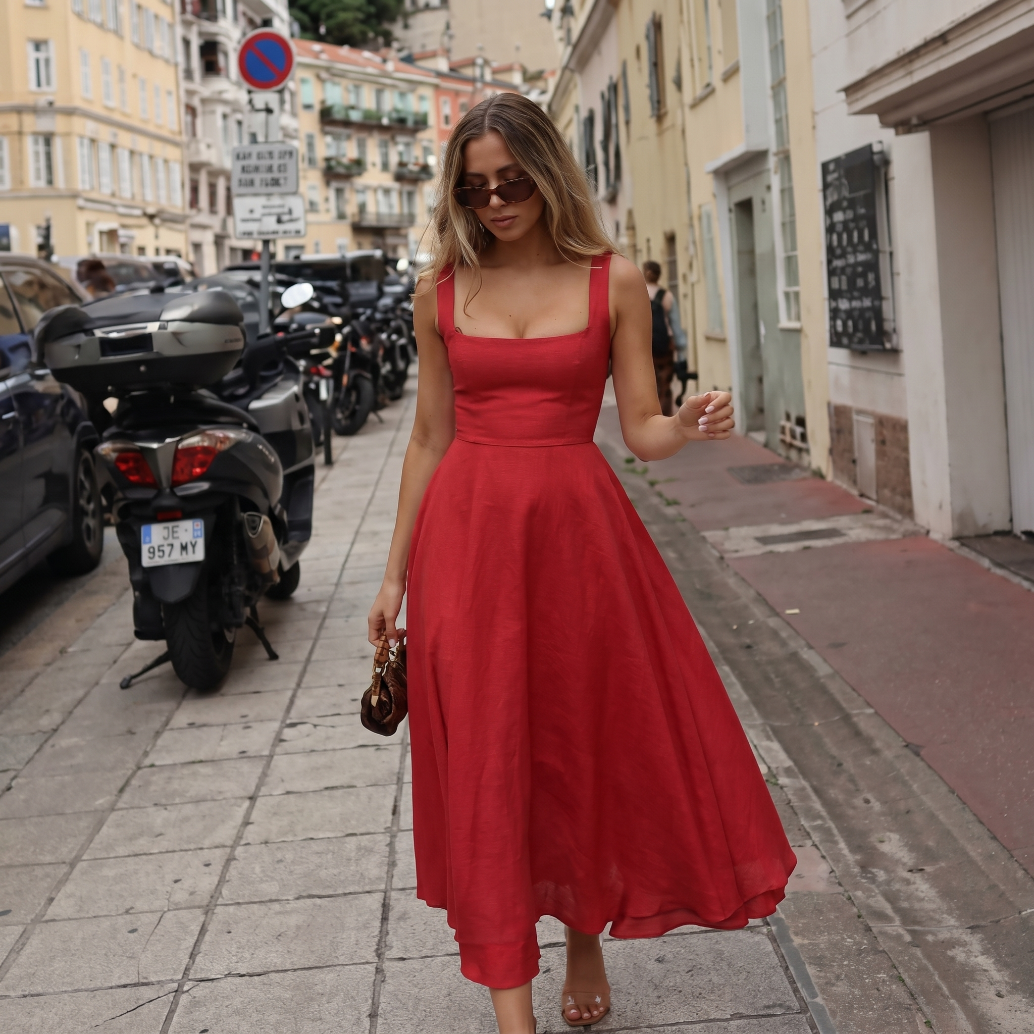 GraceFlow™ | Women's Square Neck Midi Swing Dress