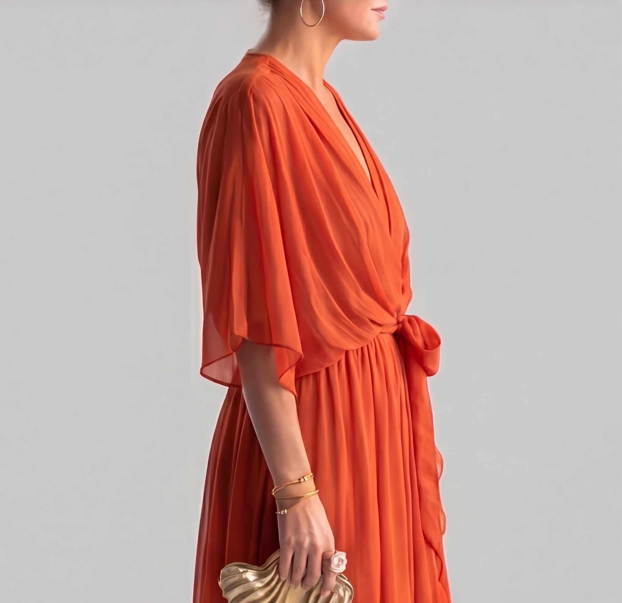 SilkDrape™ | Women's V-Neck Belted Chiffon Midi Dress
