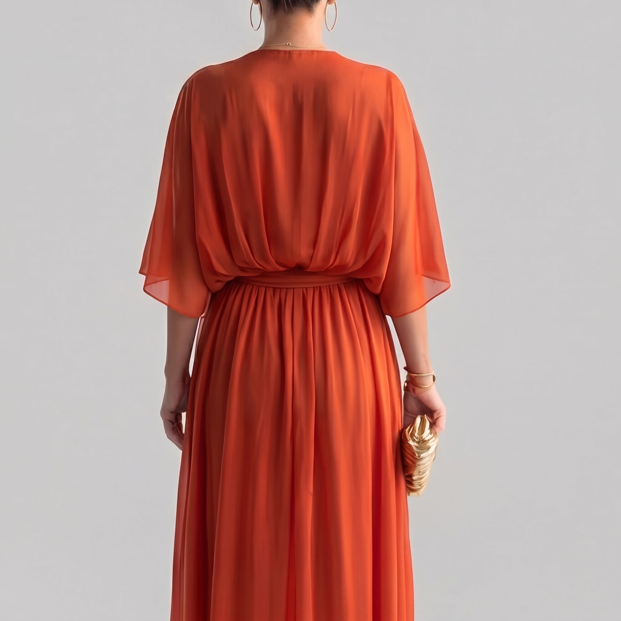SilkDrape™ | Women's V-Neck Belted Chiffon Midi Dress