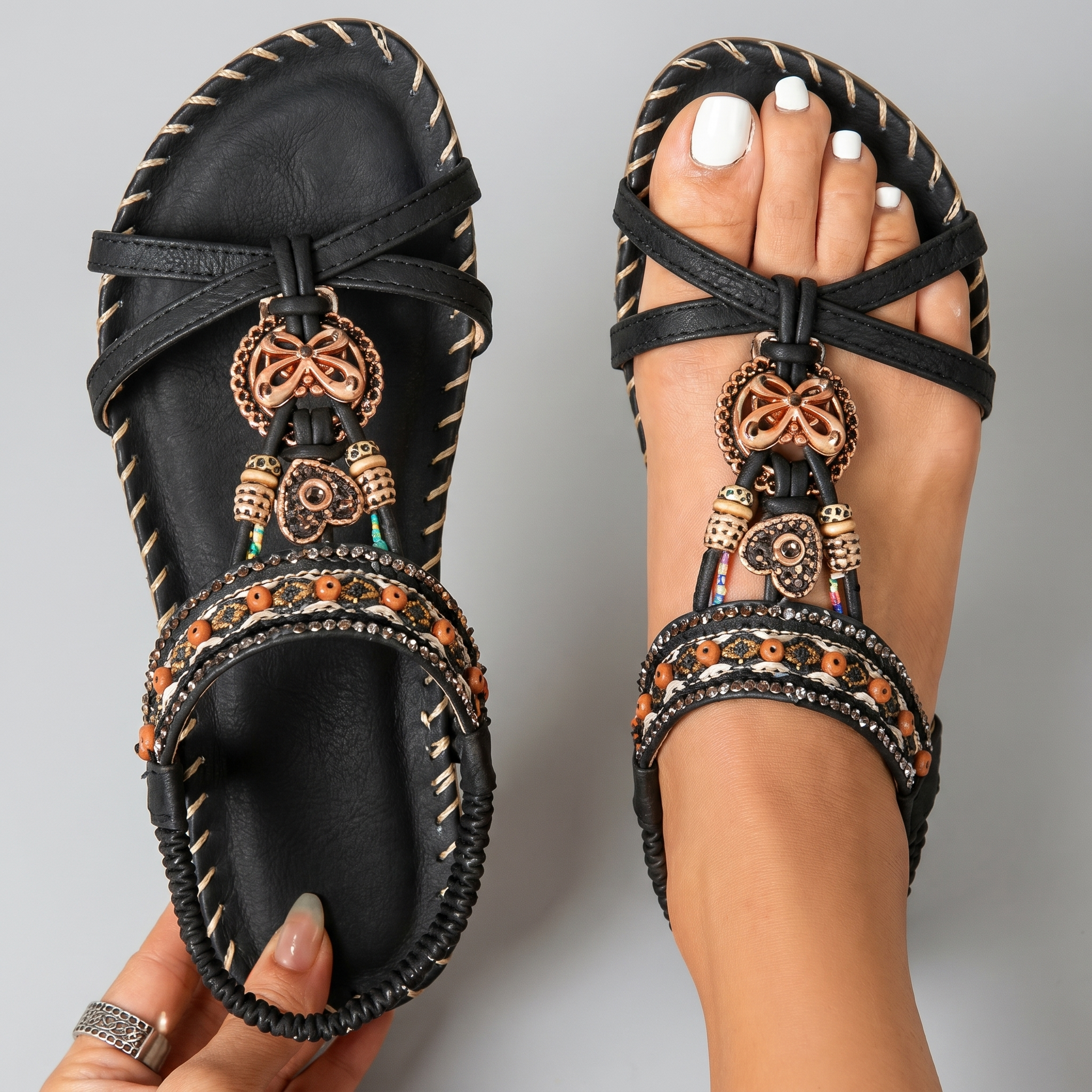 TribeFoot™ | Women's Boho Beaded Orthopedic Flat Sandals