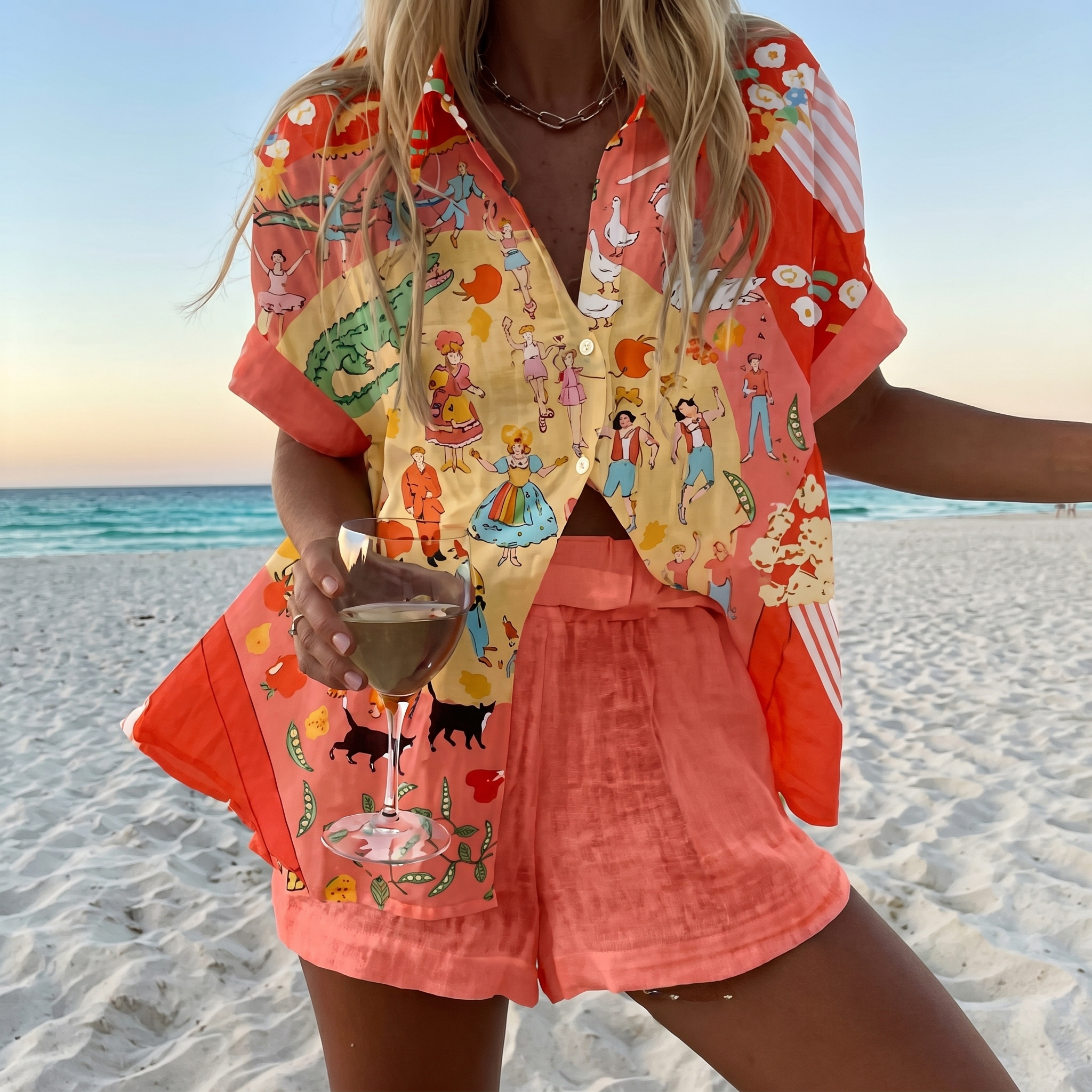 CoastalArt™ | Women's Printed Shirt & Shorts Beach Set
