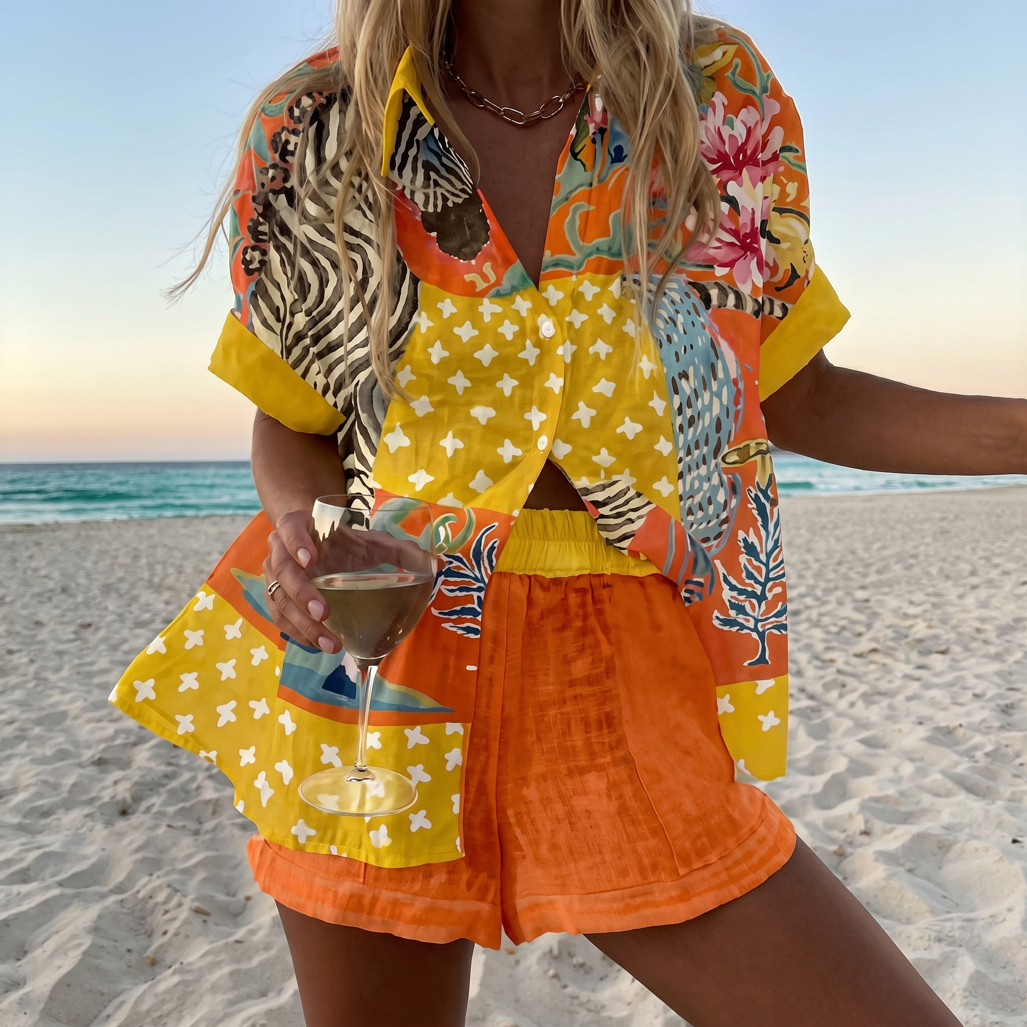 CoastalArt™ | Women's Printed Shirt & Shorts Beach Set