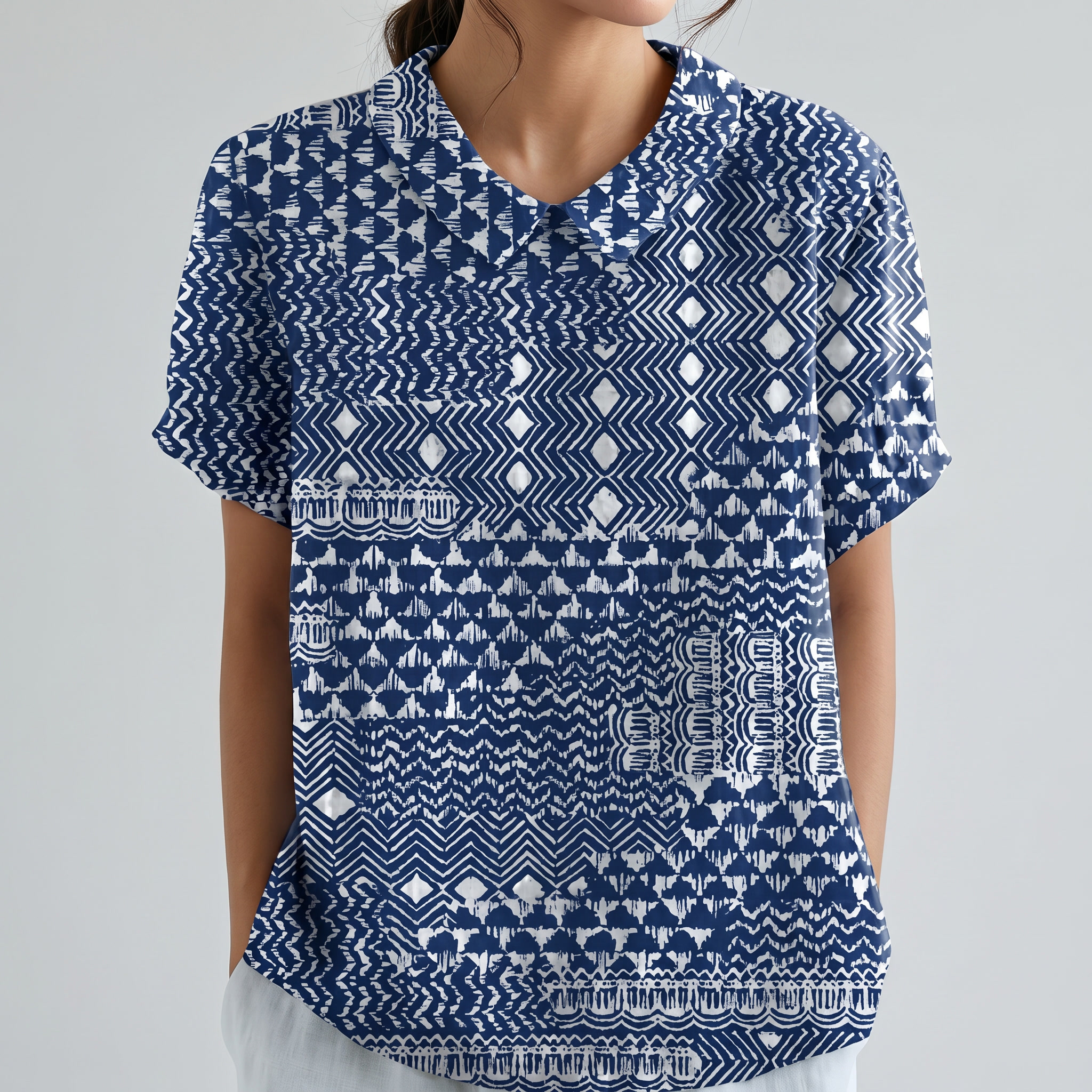 PetalCollar™ | Women's Print & Embroidery Short Sleeve Top