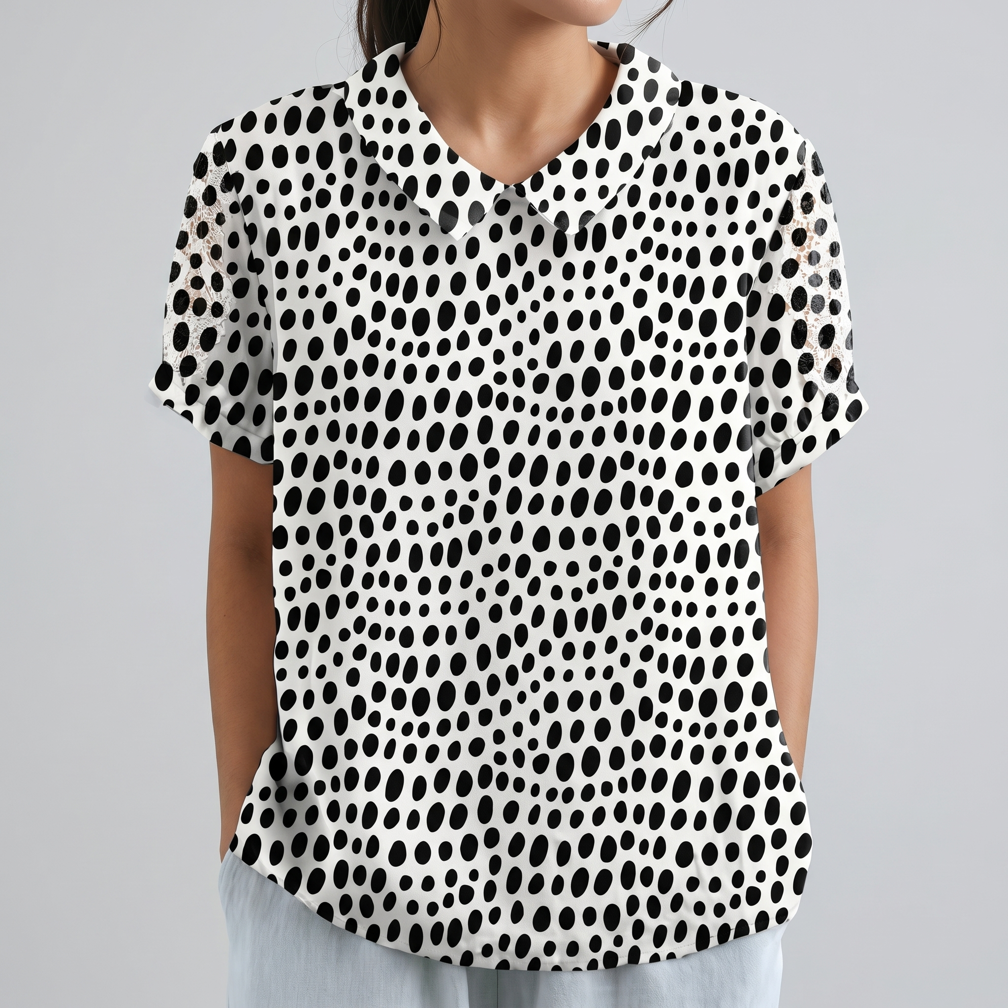 PetalCollar™ | Women's Print & Embroidery Short Sleeve Top