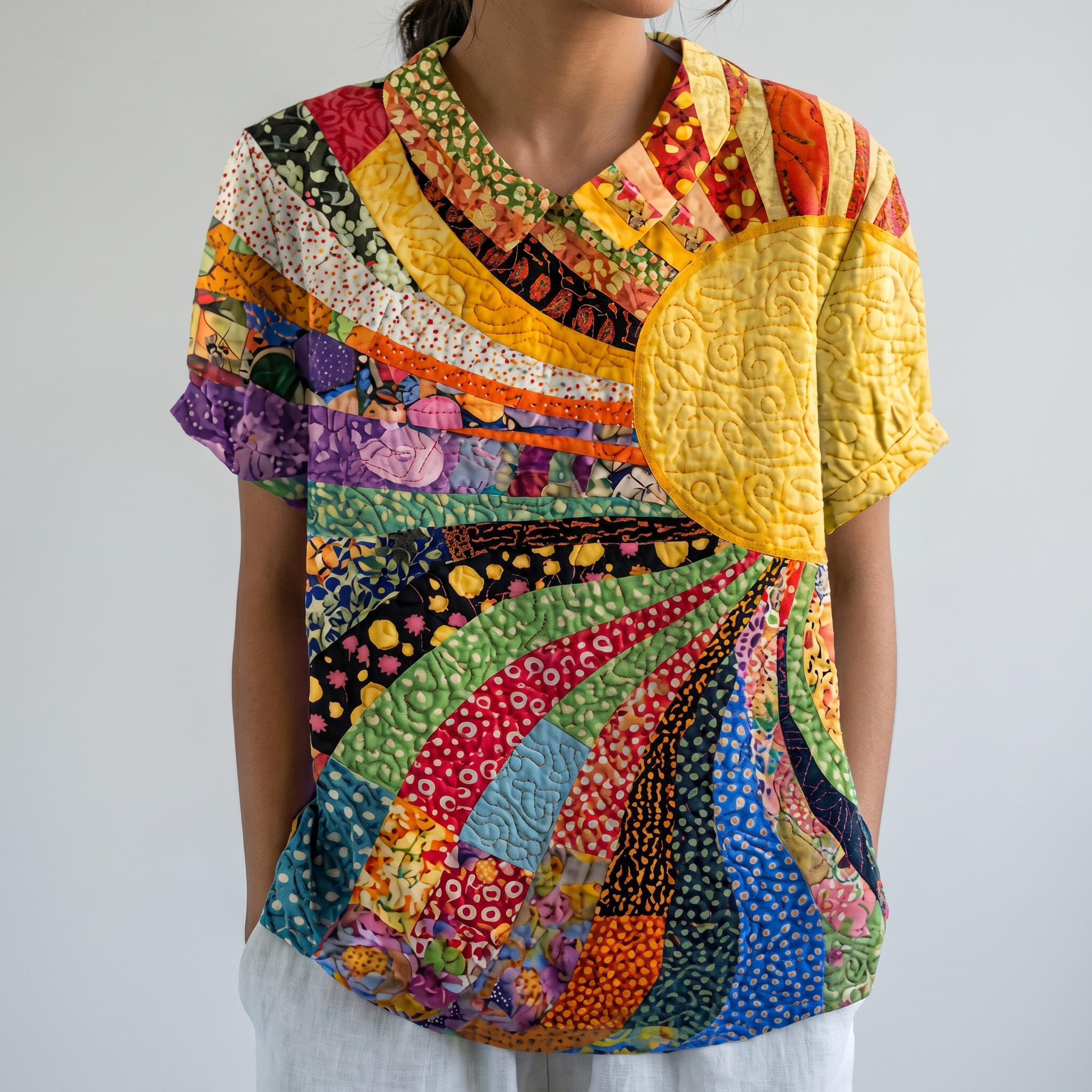 PetalCollar™ | Women's Print & Embroidery Short Sleeve Top