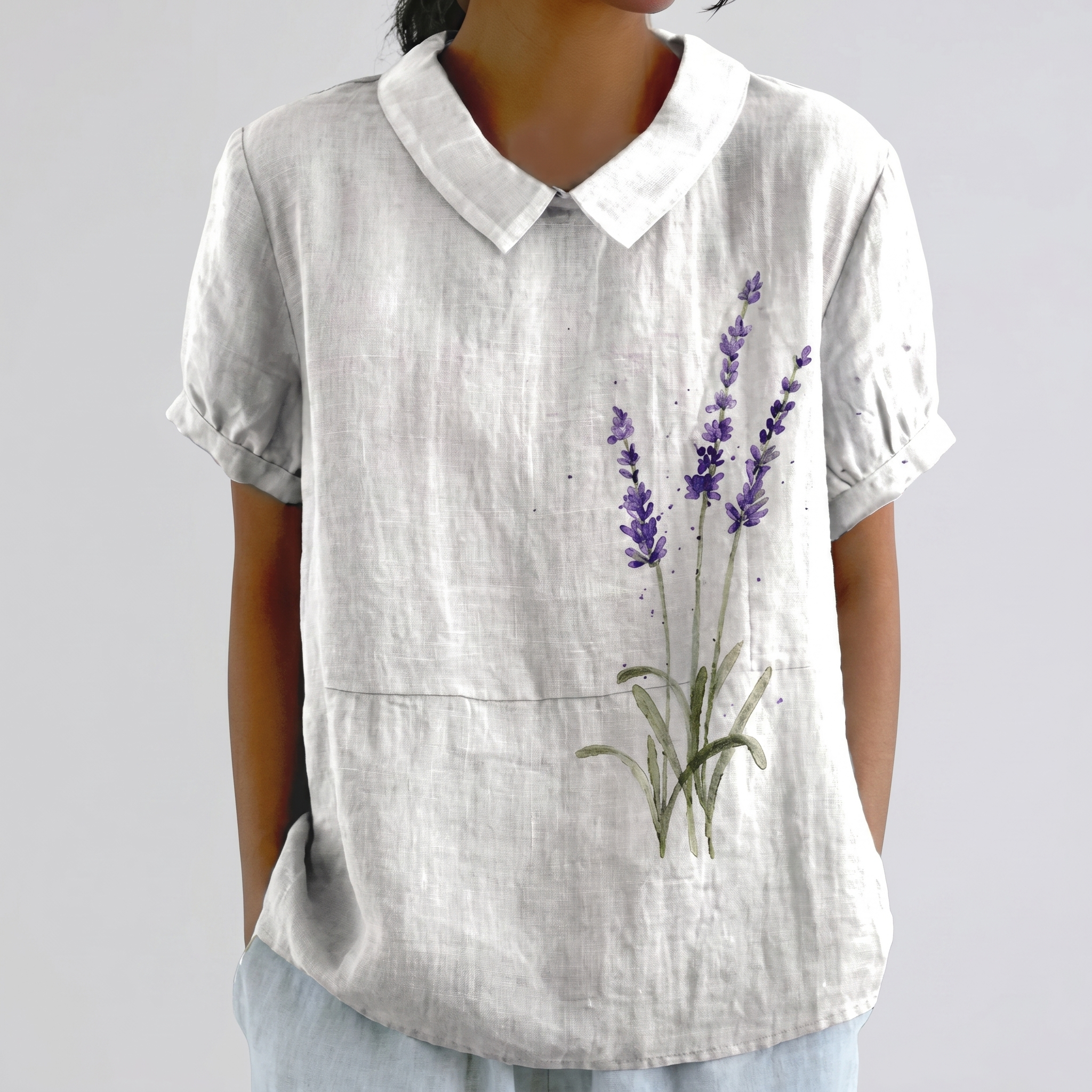 PetalCollar™ | Women's Print & Embroidery Short Sleeve Top