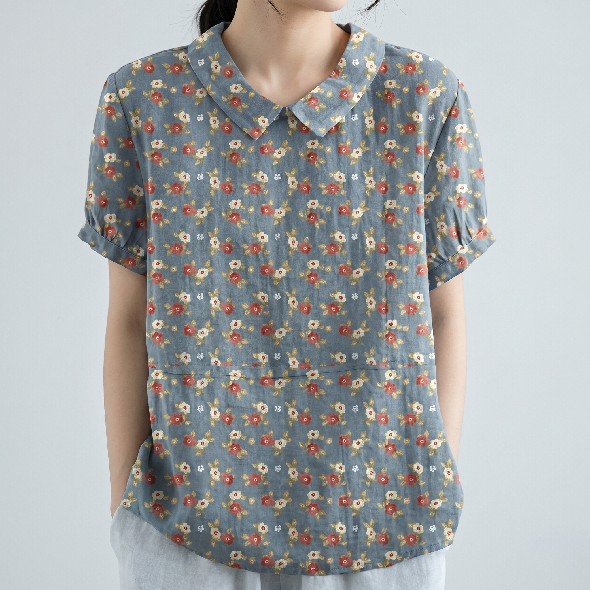 PetalCollar™ | Women's Print & Embroidery Short Sleeve Top