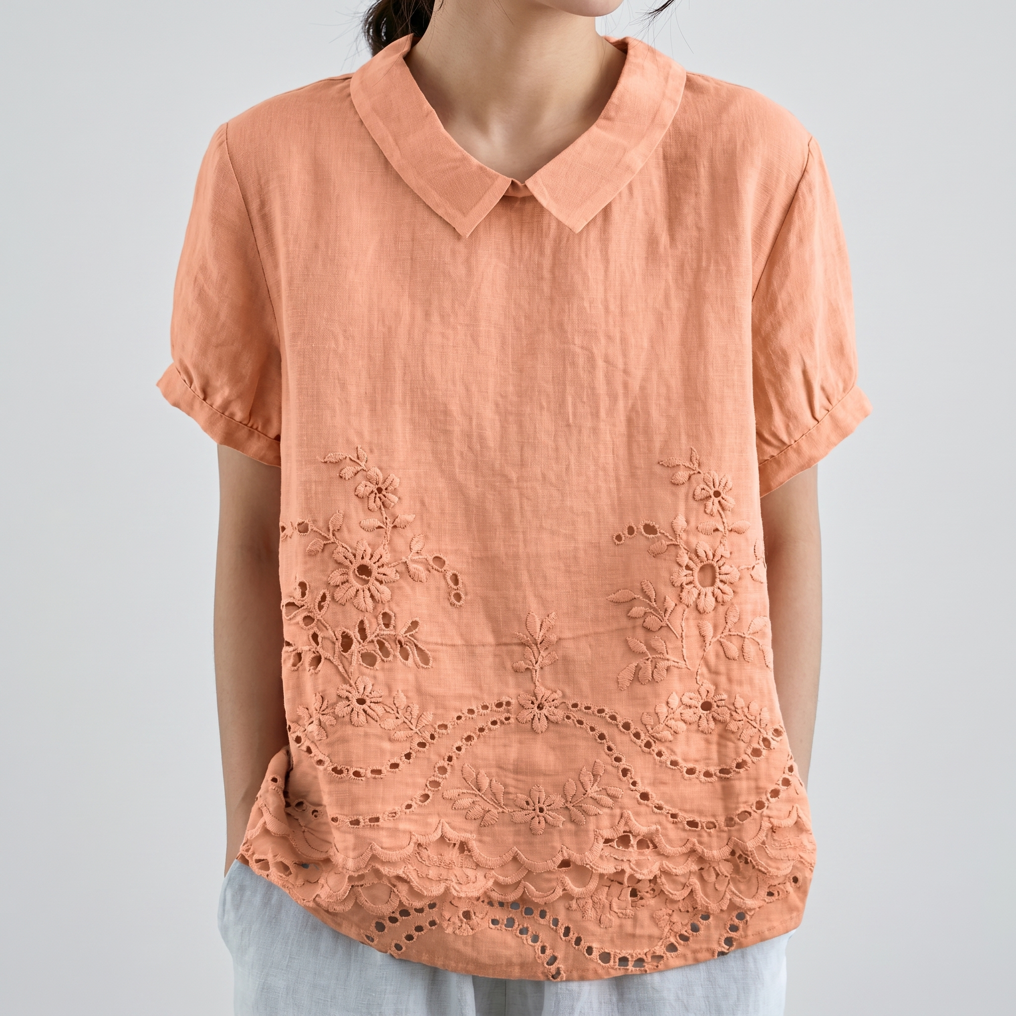 PetalCollar™ | Women's Print & Embroidery Short Sleeve Top