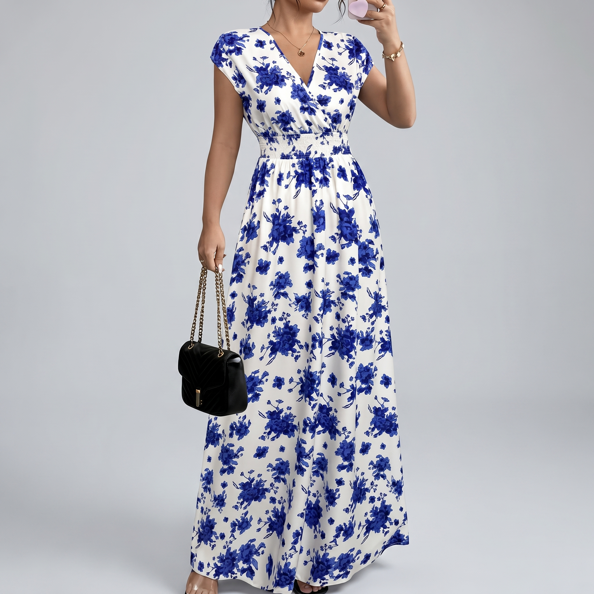 Elegant Floral Smocked Maxi Dress