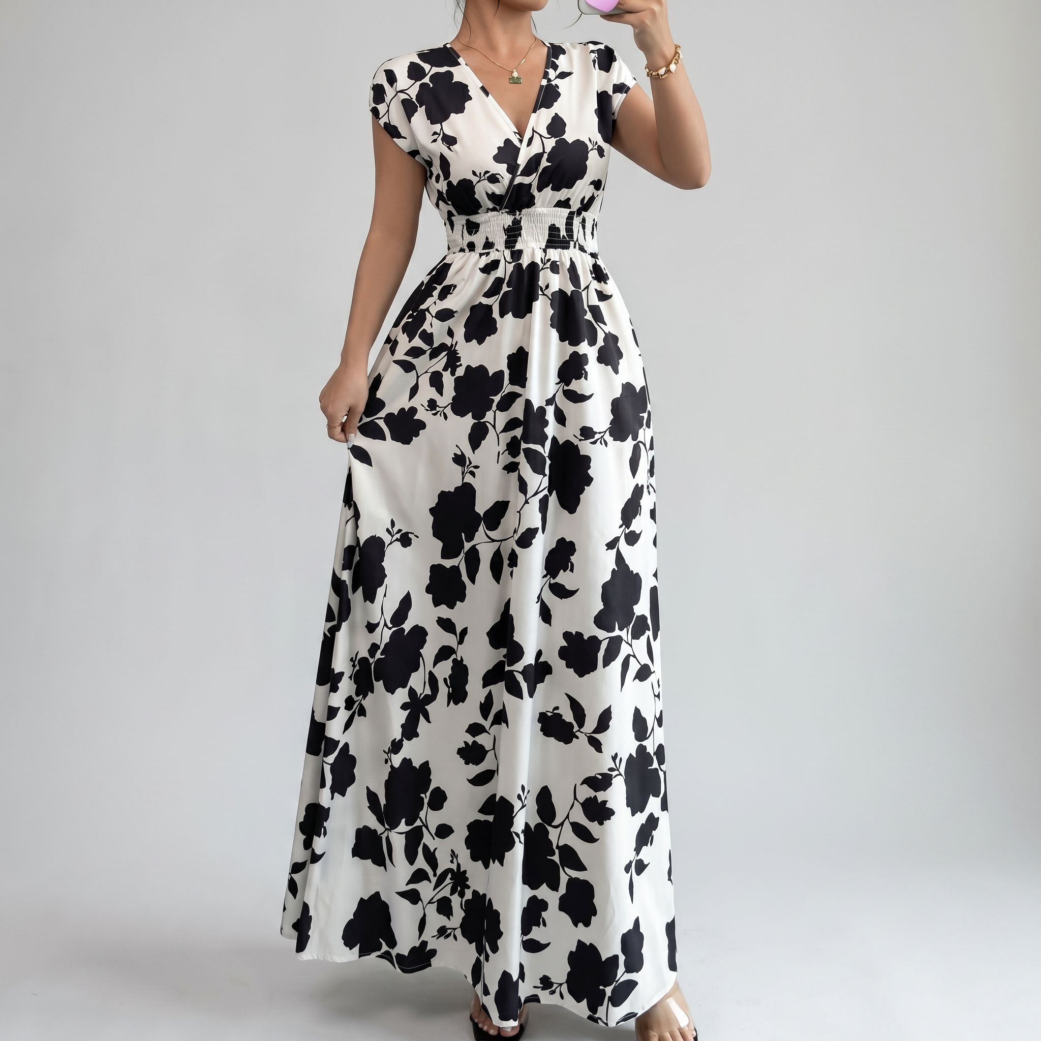 Elegant Floral Smocked Maxi Dress