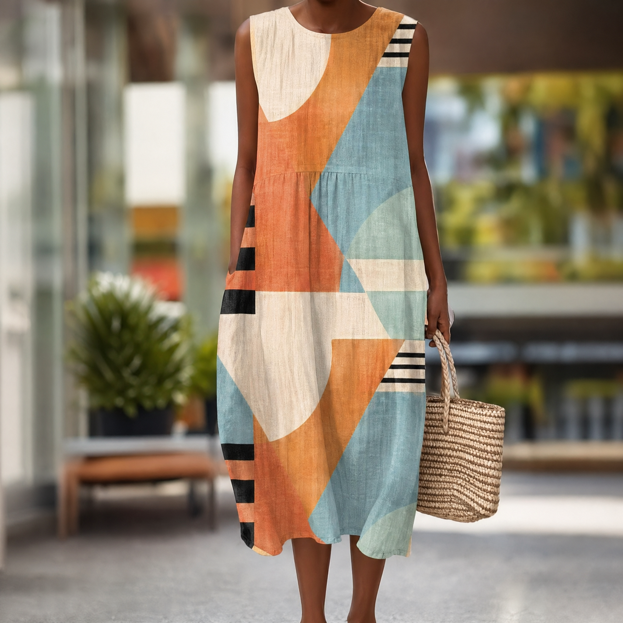 Boho Geometric Print Sleeveless Dress
