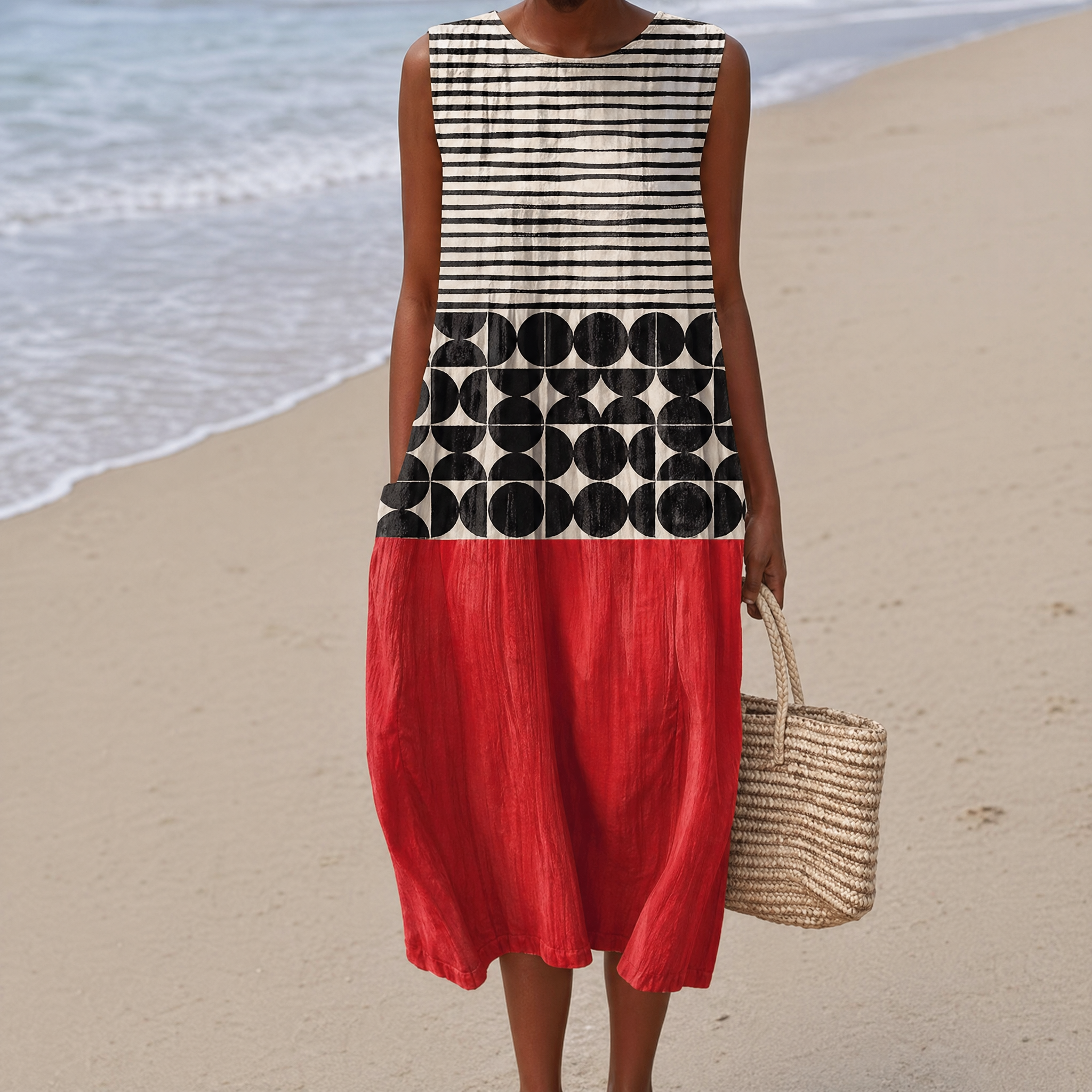 Boho Geometric Print Sleeveless Dress