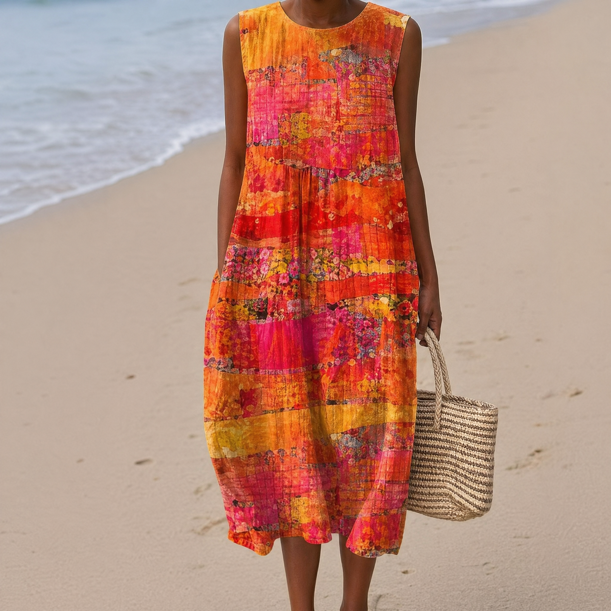 Boho Geometric Print Sleeveless Dress