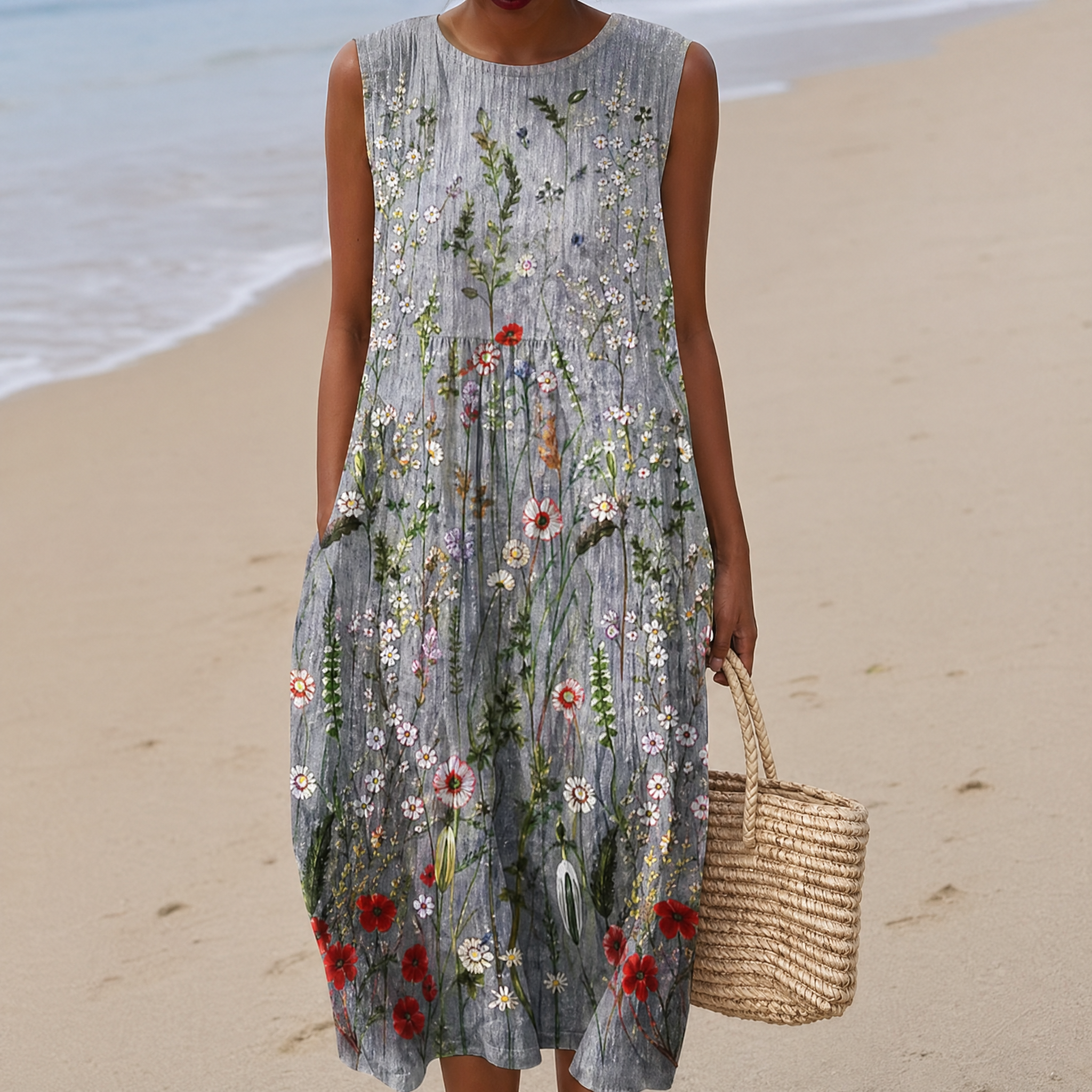 Boho Geometric Print Sleeveless Dress