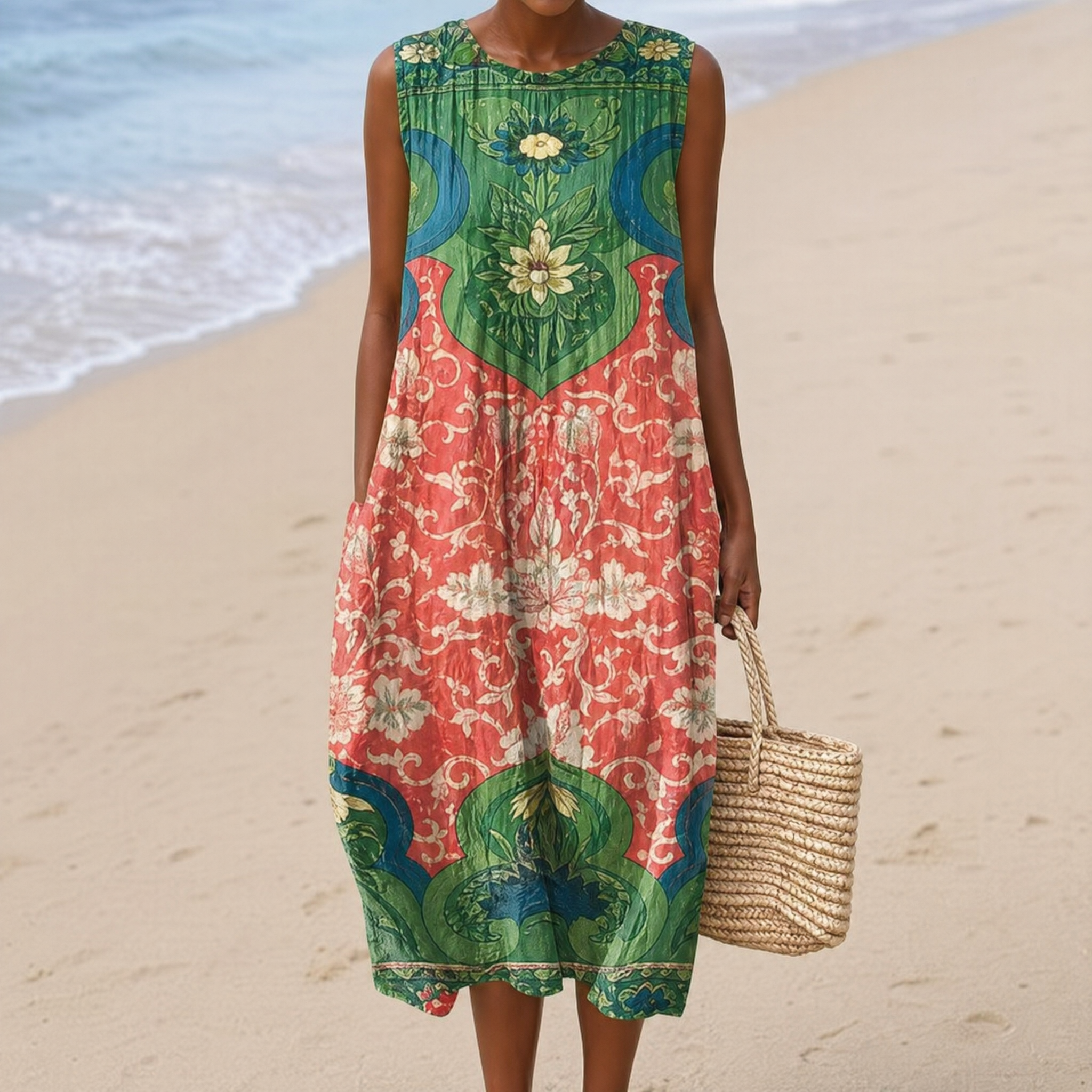 Boho Geometric Print Sleeveless Dress