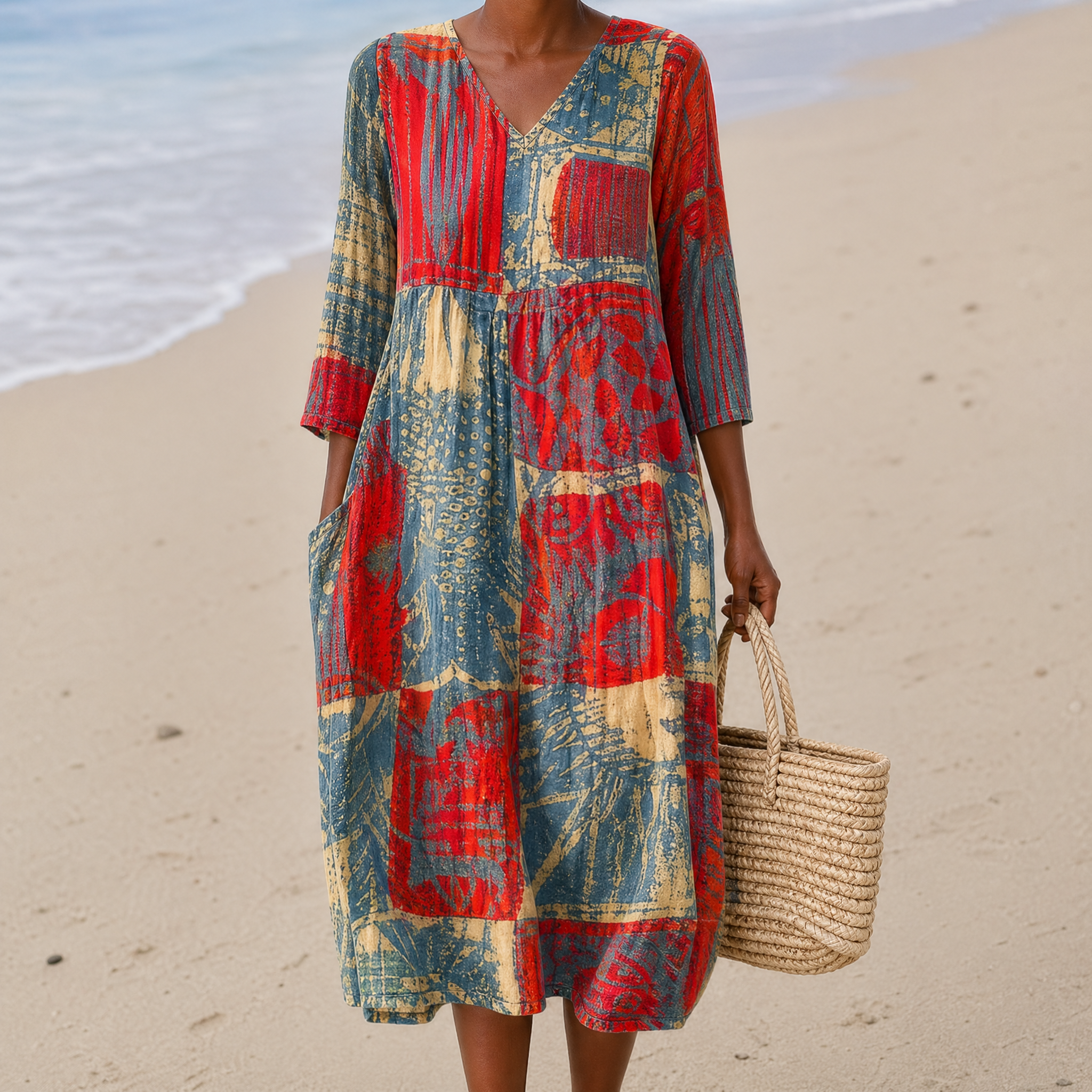 Boho Geometric Print Sleeveless Dress