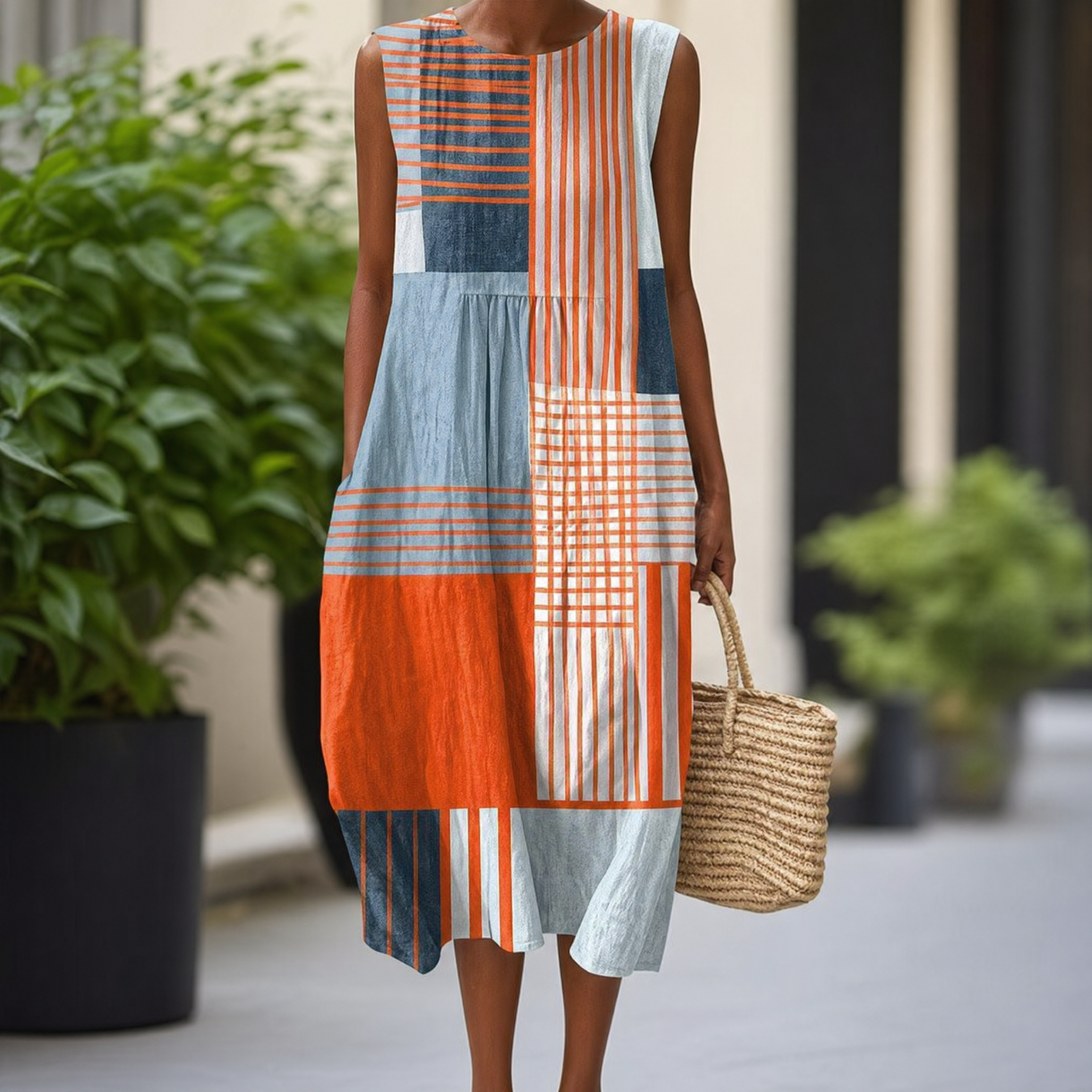 Boho Geometric Print Sleeveless Dress