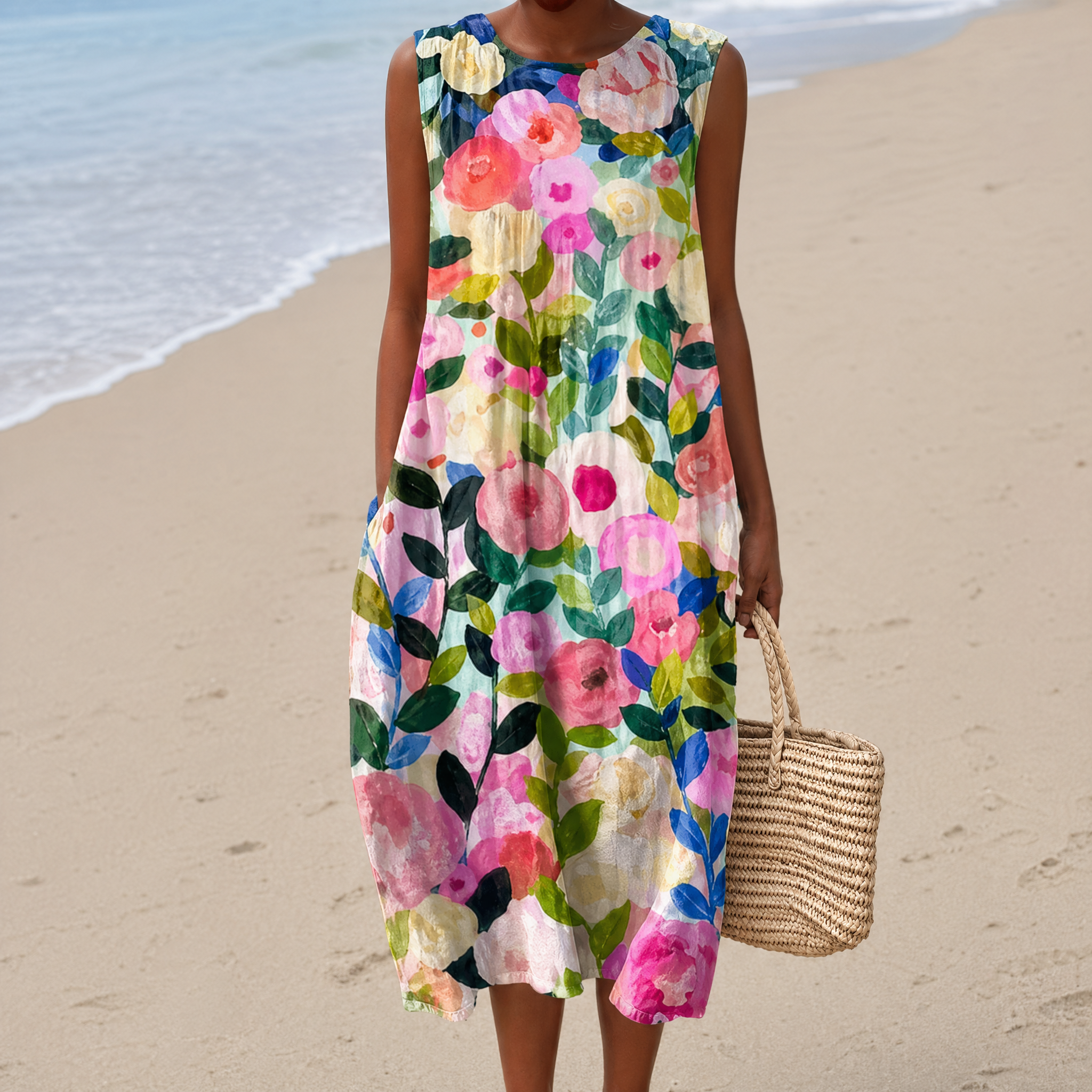 Boho Geometric Print Sleeveless Dress