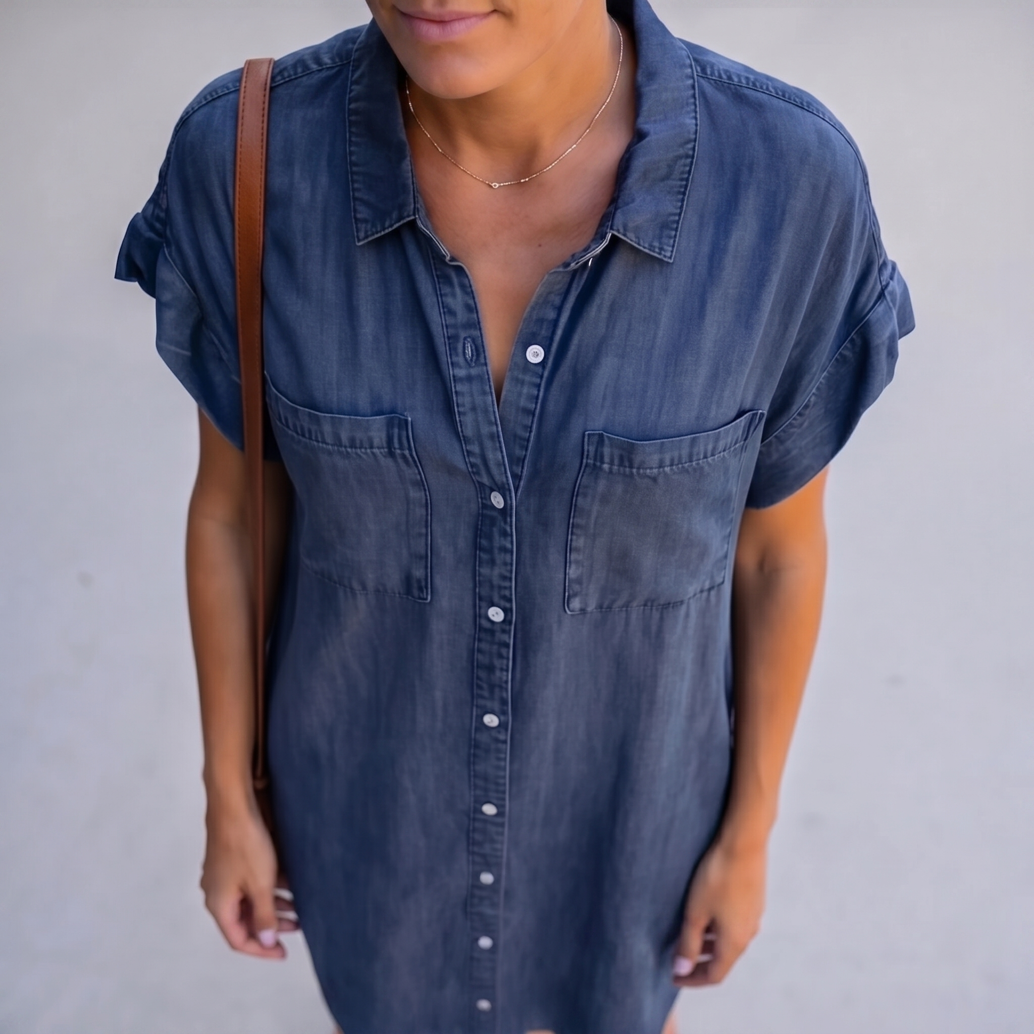 Effortless Versatile Short-Sleeve Denim Shirt-Dress