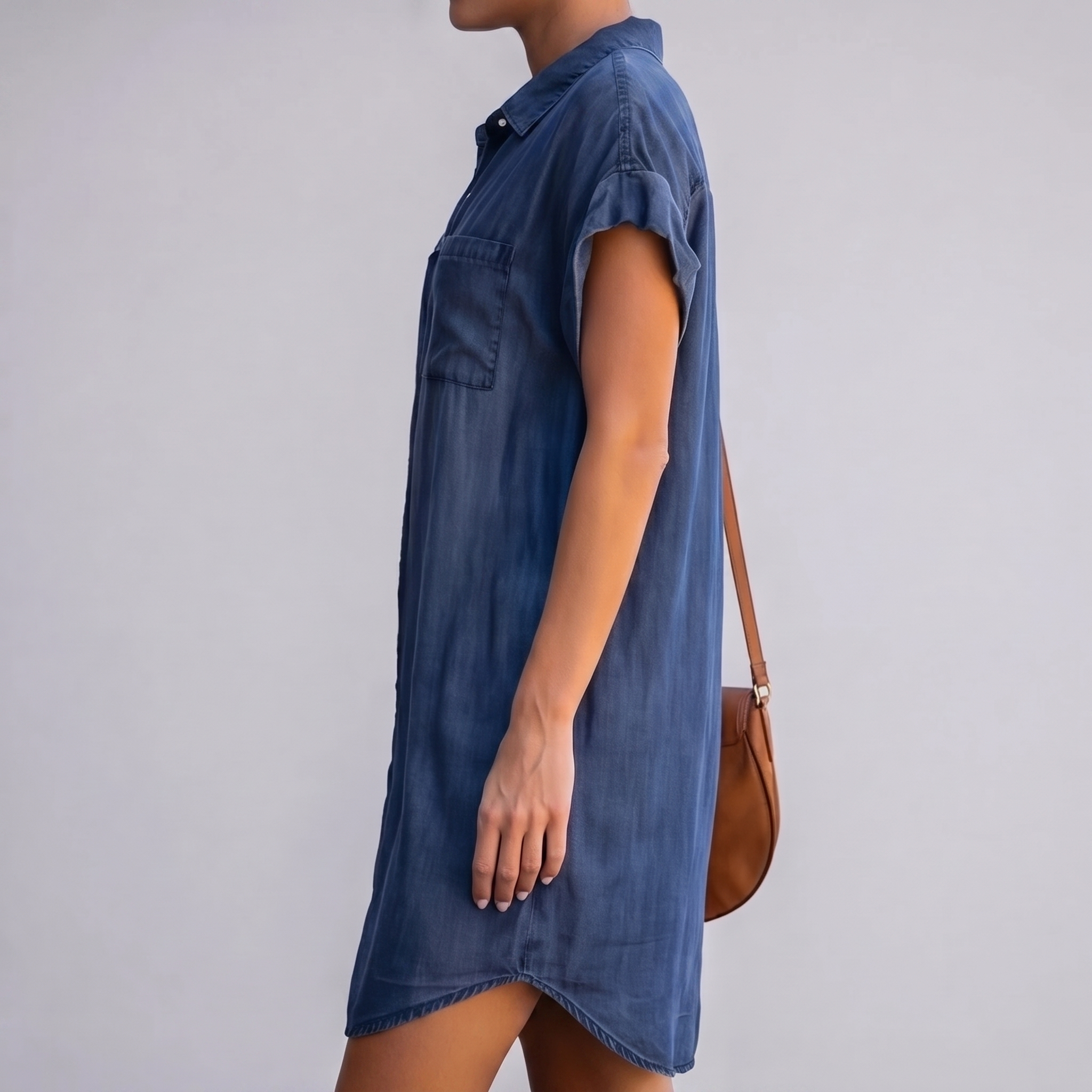 Effortless Versatile Short-Sleeve Denim Shirt-Dress