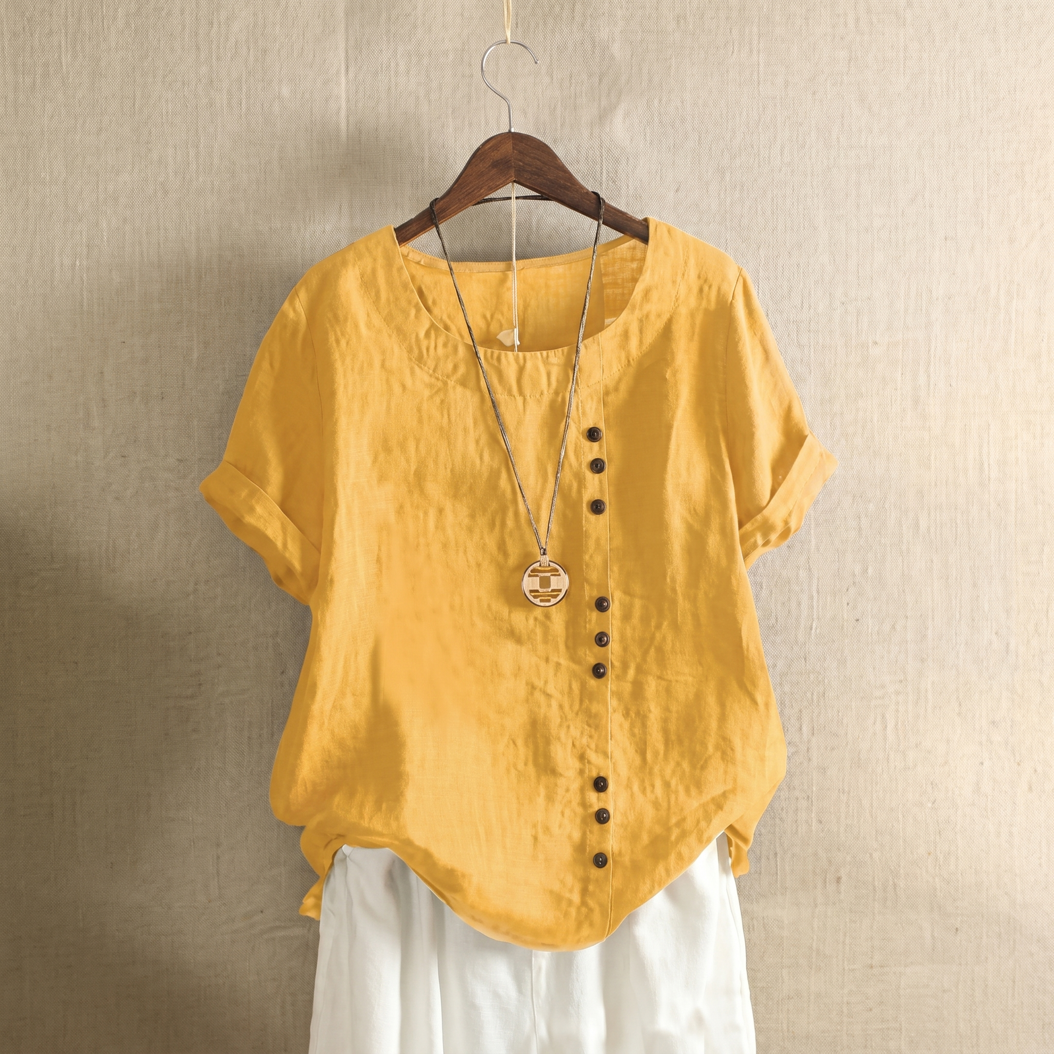 Asymmetrical Button Tunic Top