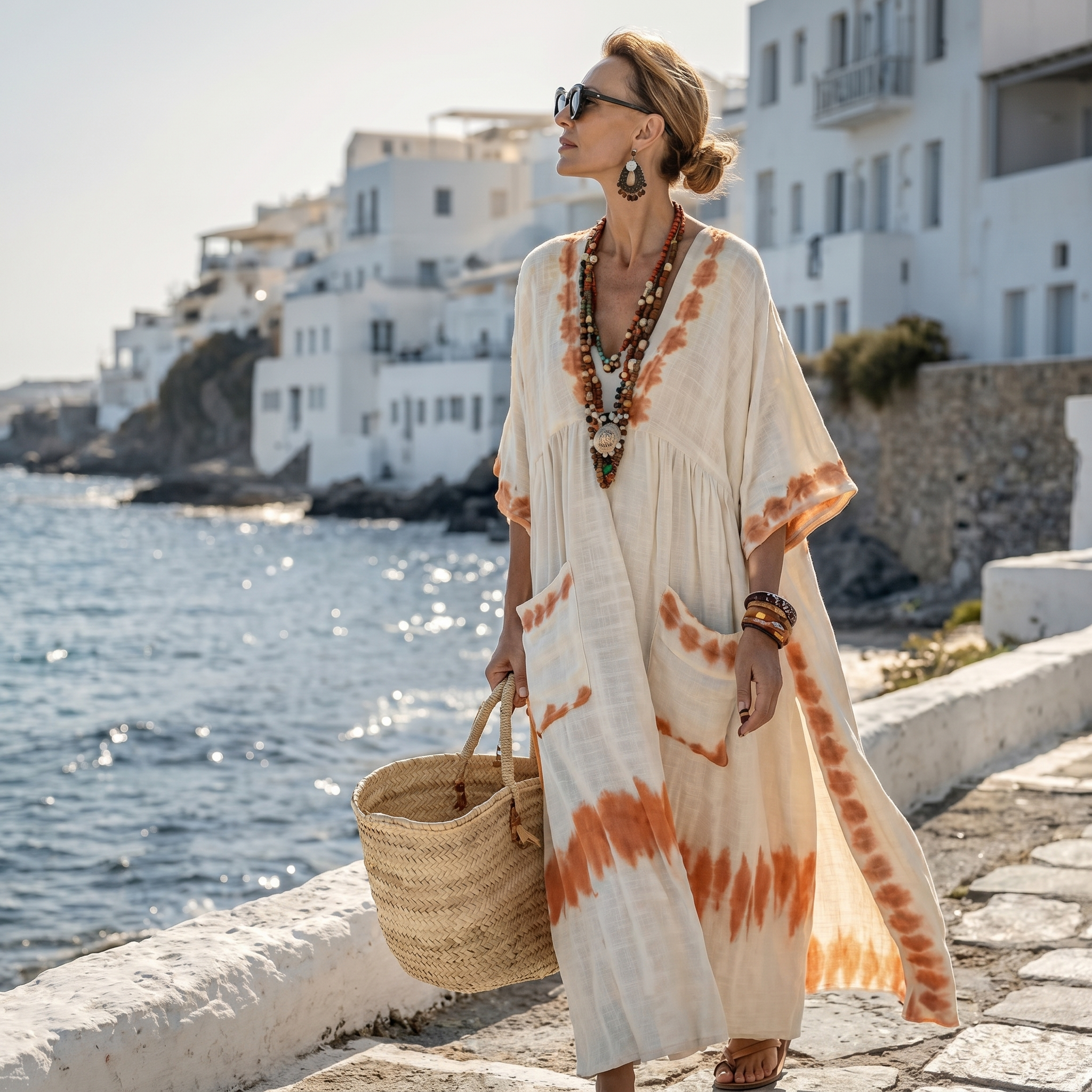 Striped Embroidered V-Neck Dress