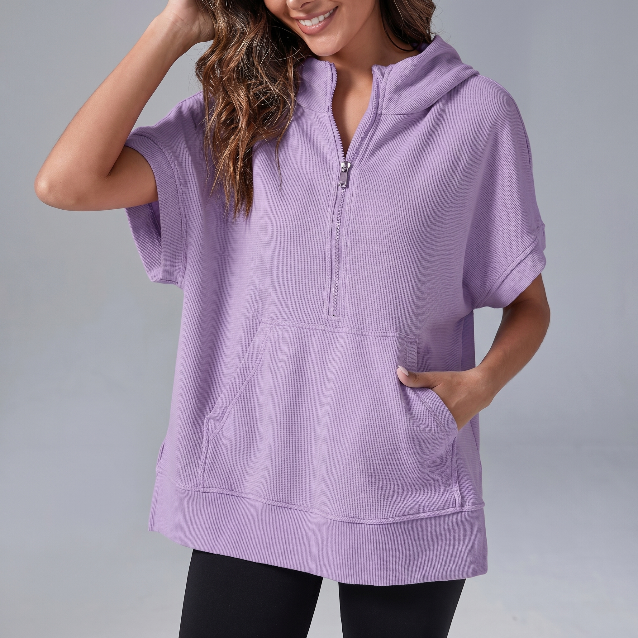Short-Sleeve Quarter-Zip Hooded Pullover