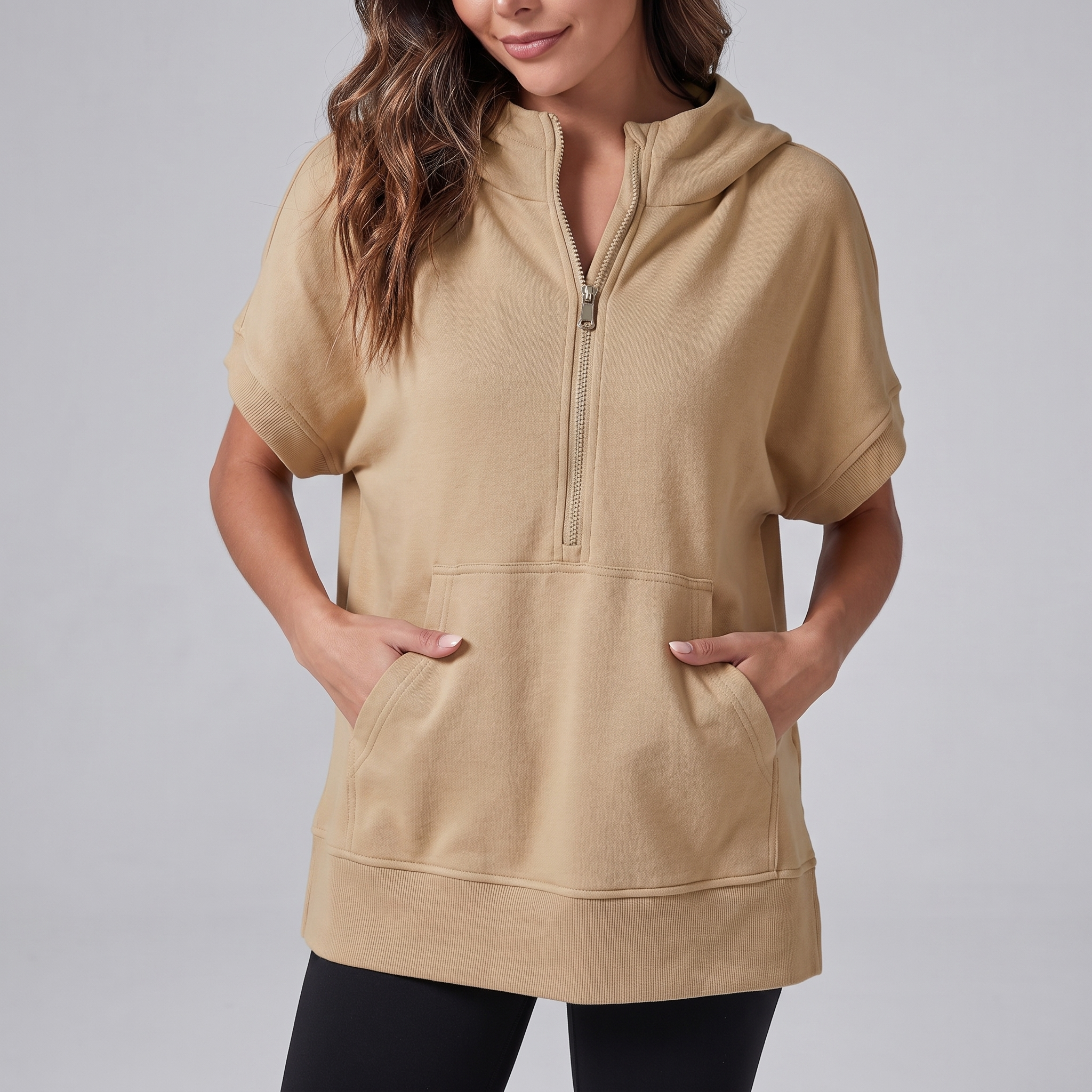 Short-Sleeve Quarter-Zip Hooded Pullover