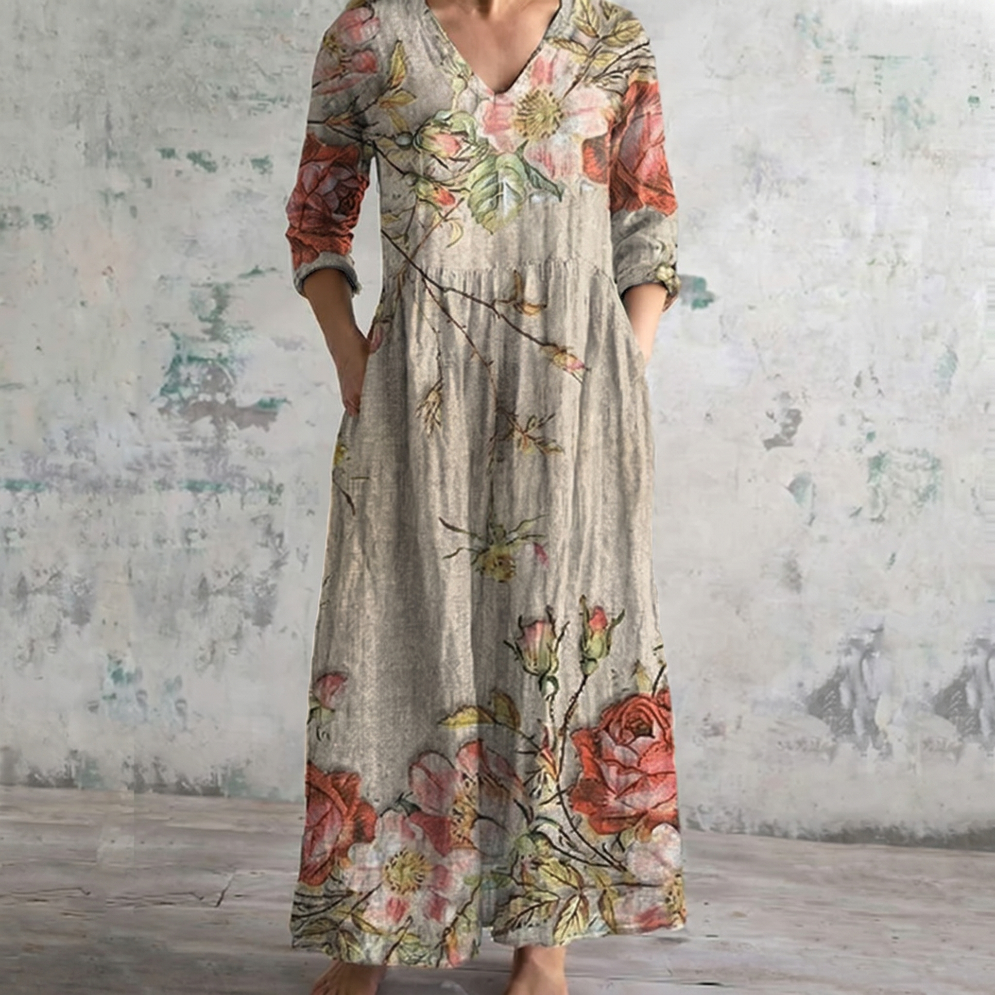 Breathable Comfort Floral Print Maxi Dress