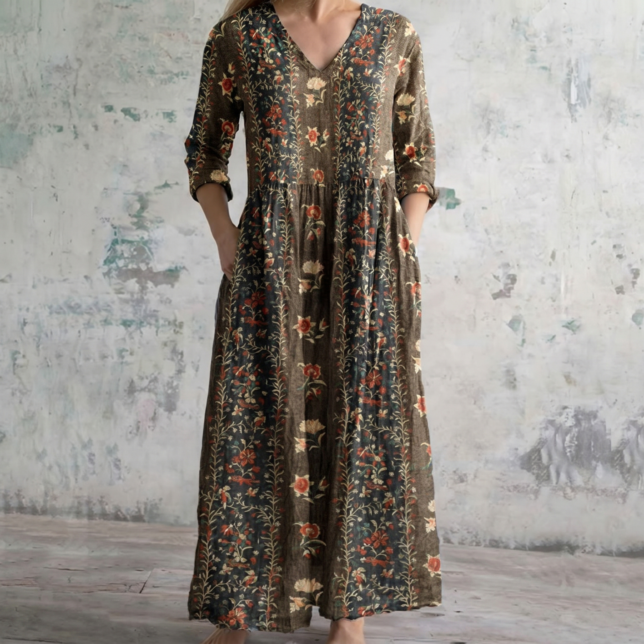 Breathable Comfort Floral Print Maxi Dress
