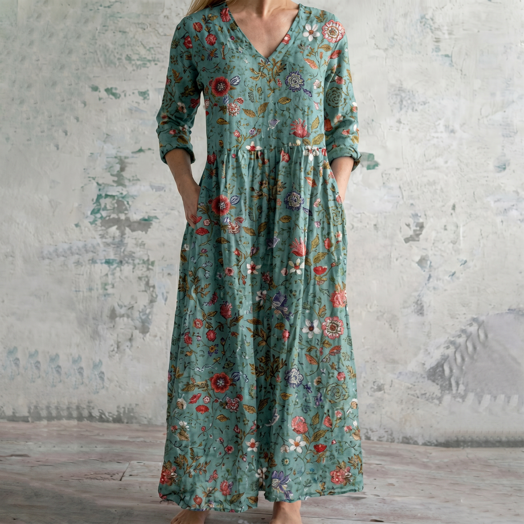 Breathable Comfort Floral Print Maxi Dress