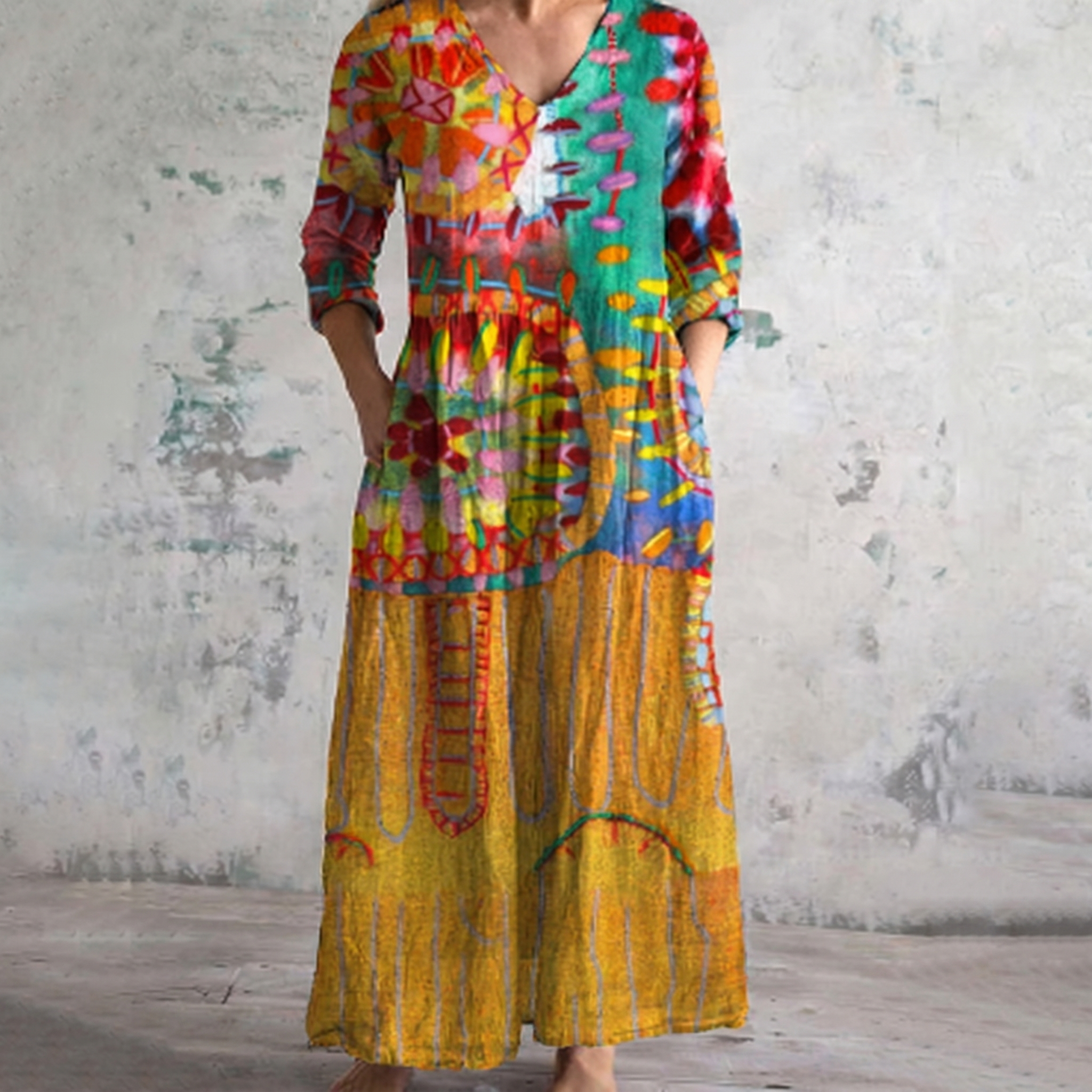 Breathable Comfort Floral Print Maxi Dress