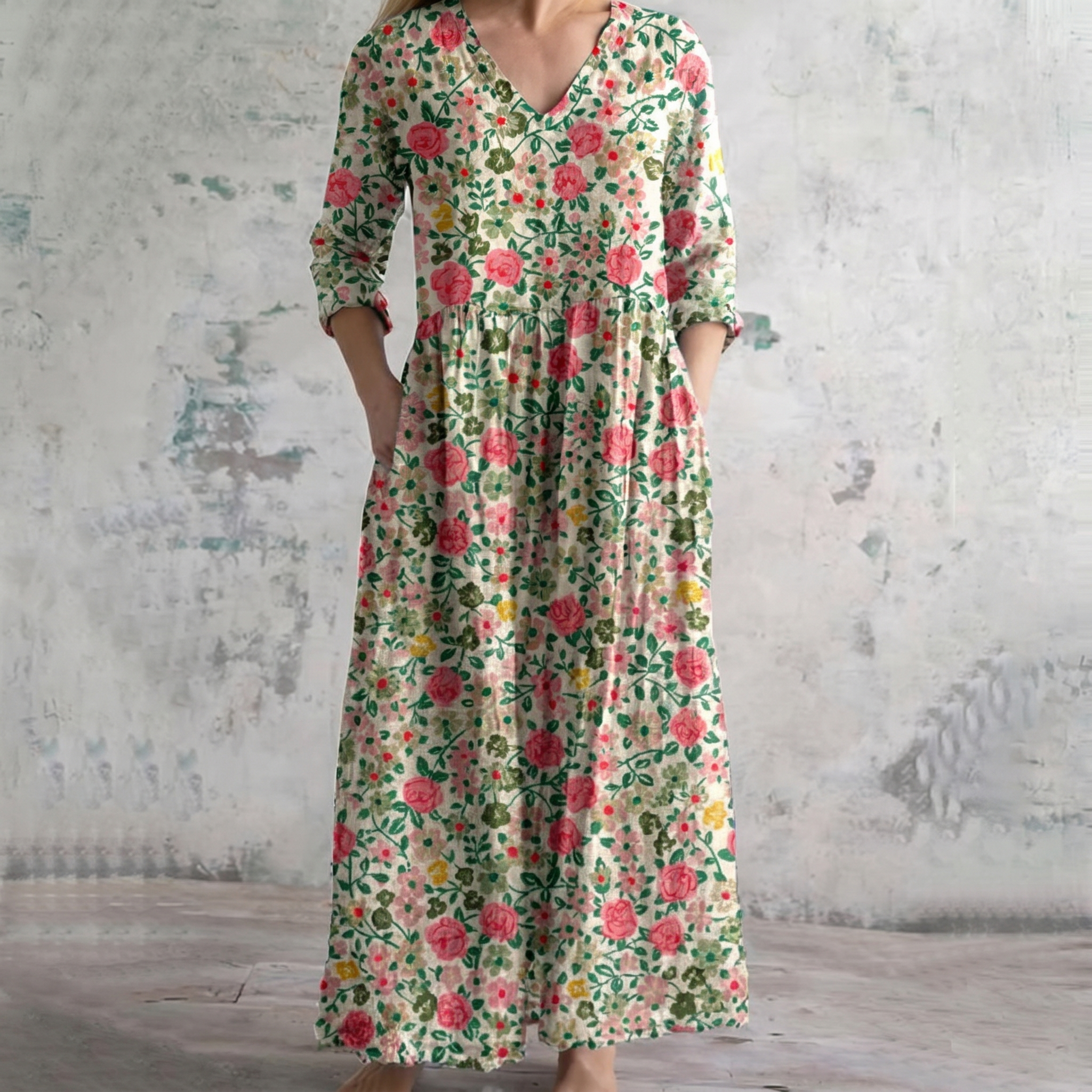 Breathable Comfort Floral Print Maxi Dress