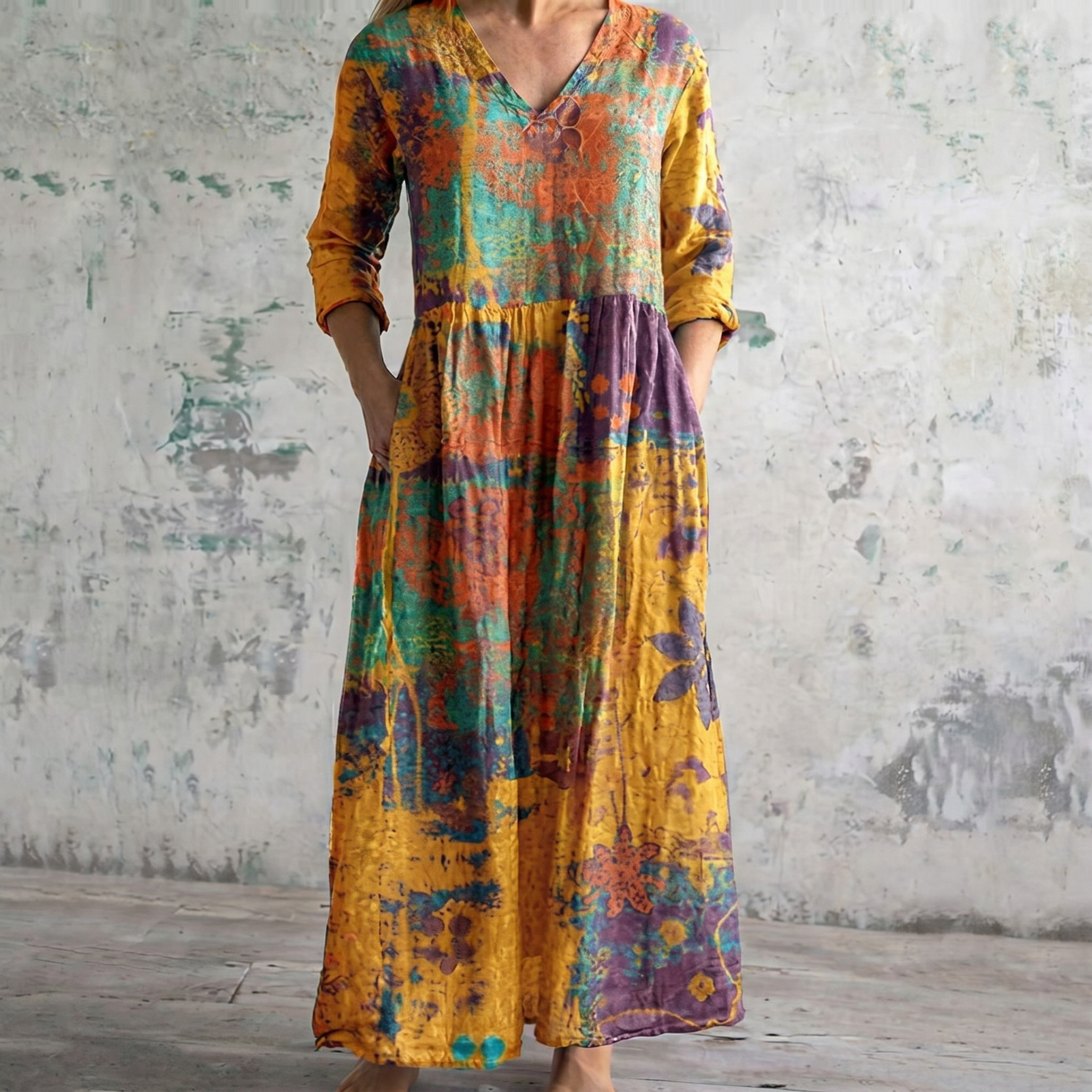 Breathable Comfort Floral Print Maxi Dress
