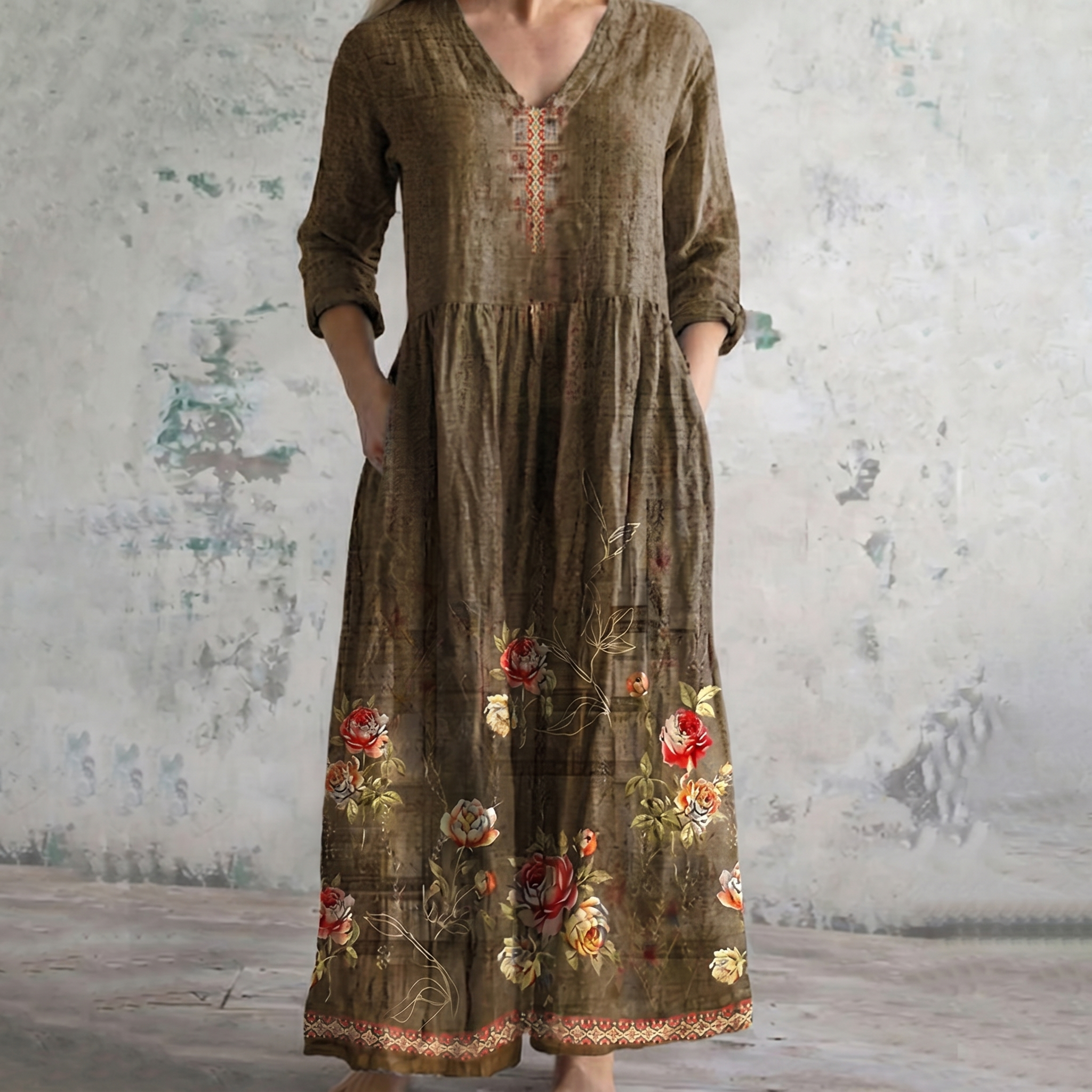 Breathable Comfort Floral Print Maxi Dress