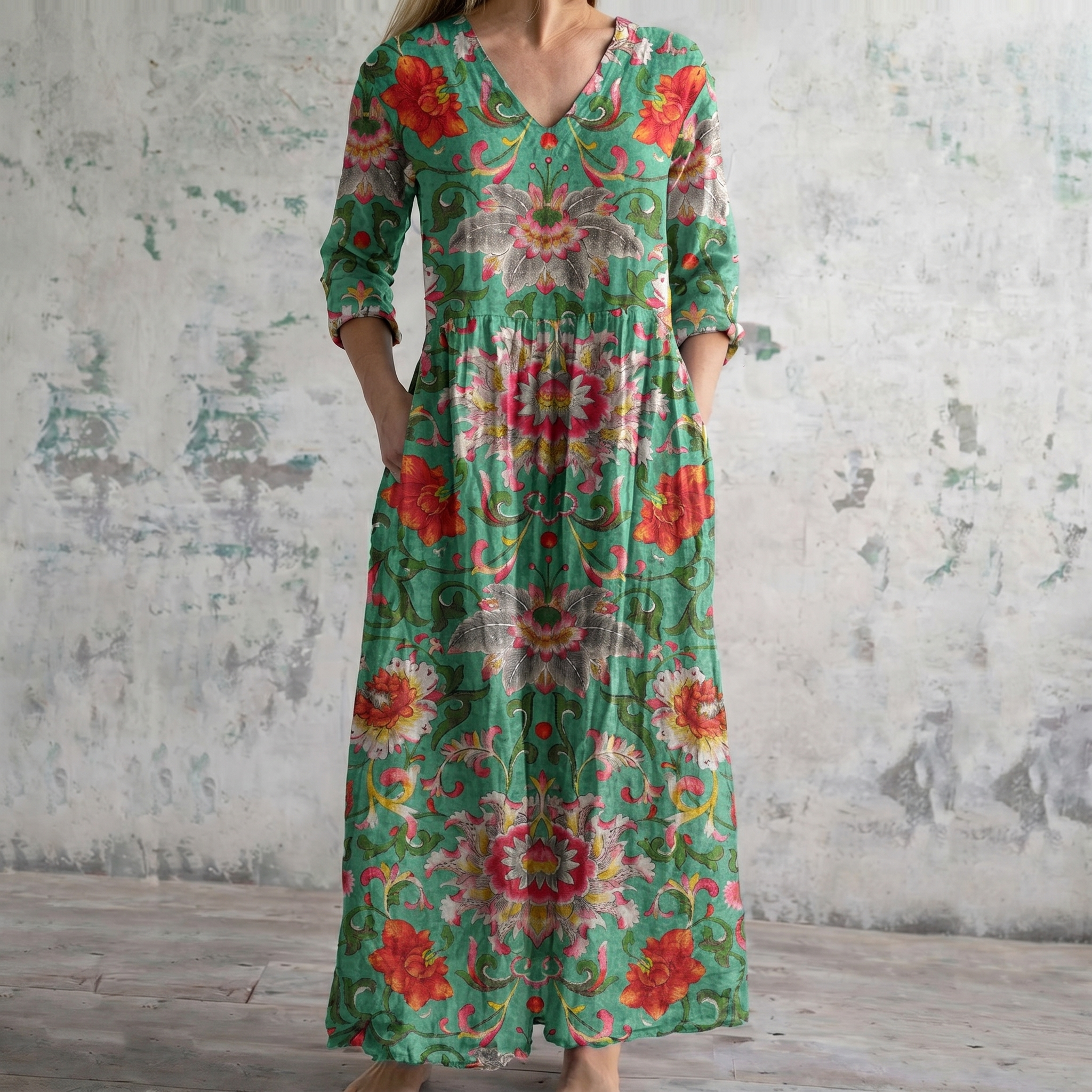 Breathable Comfort Floral Print Maxi Dress