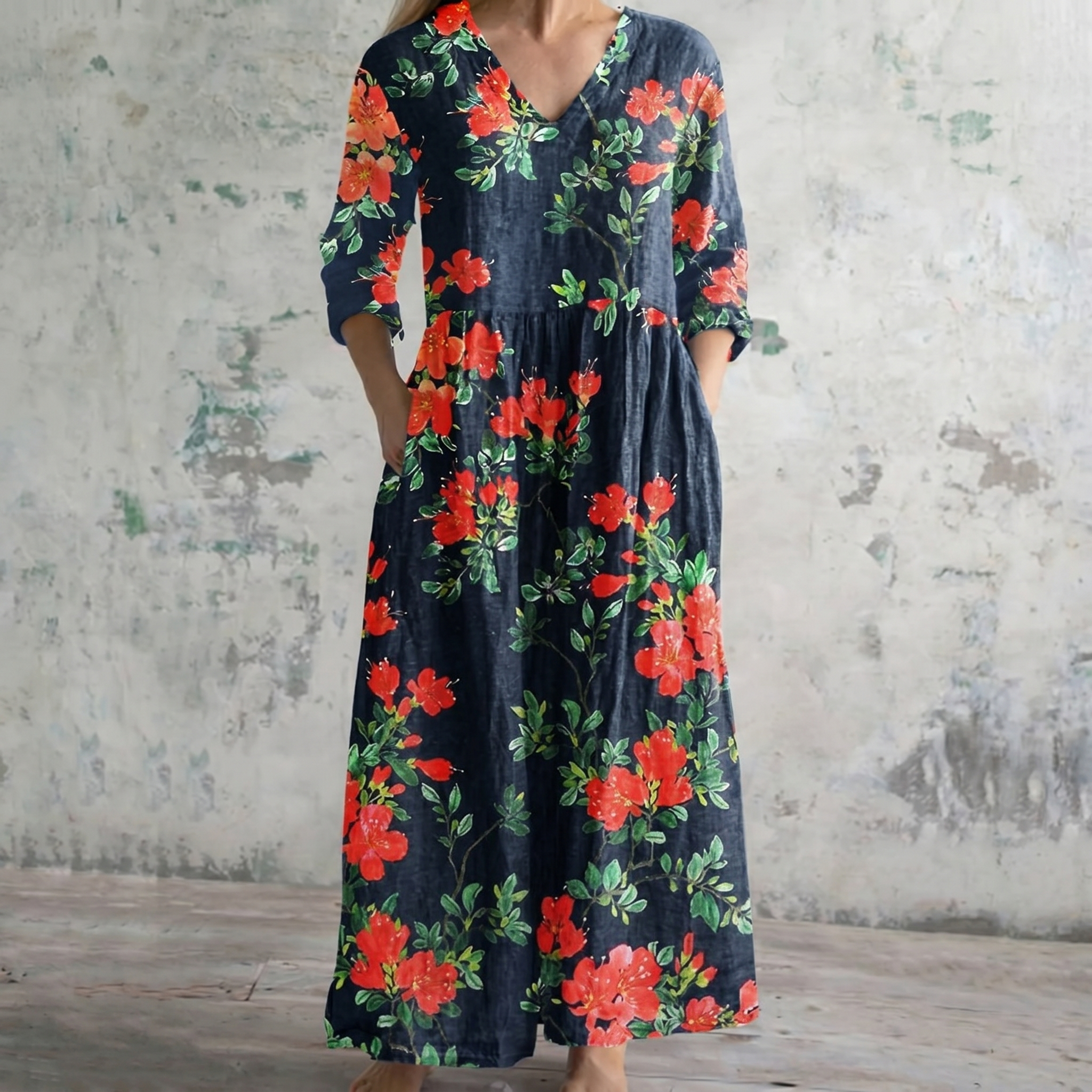 Breathable Comfort Floral Print Maxi Dress
