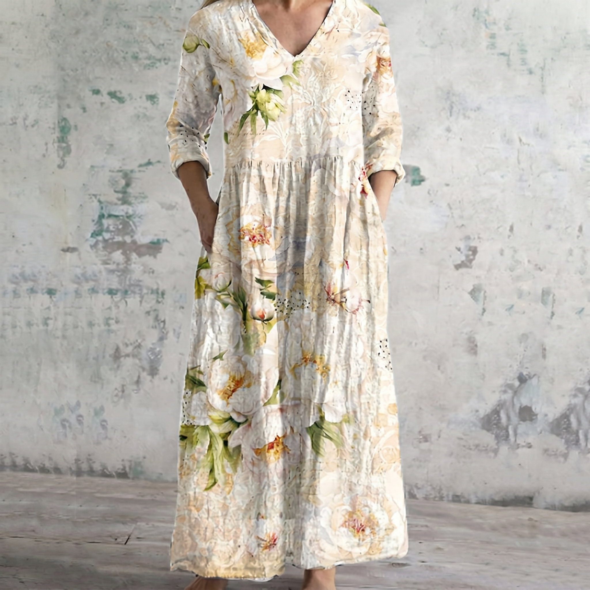 Breathable Comfort Floral Print Maxi Dress