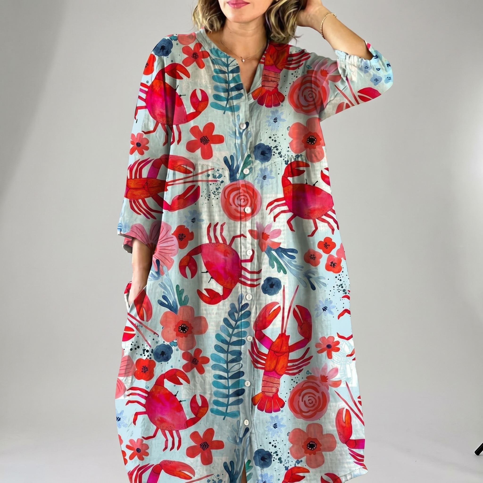 Elegant Floral Loose Button Dress