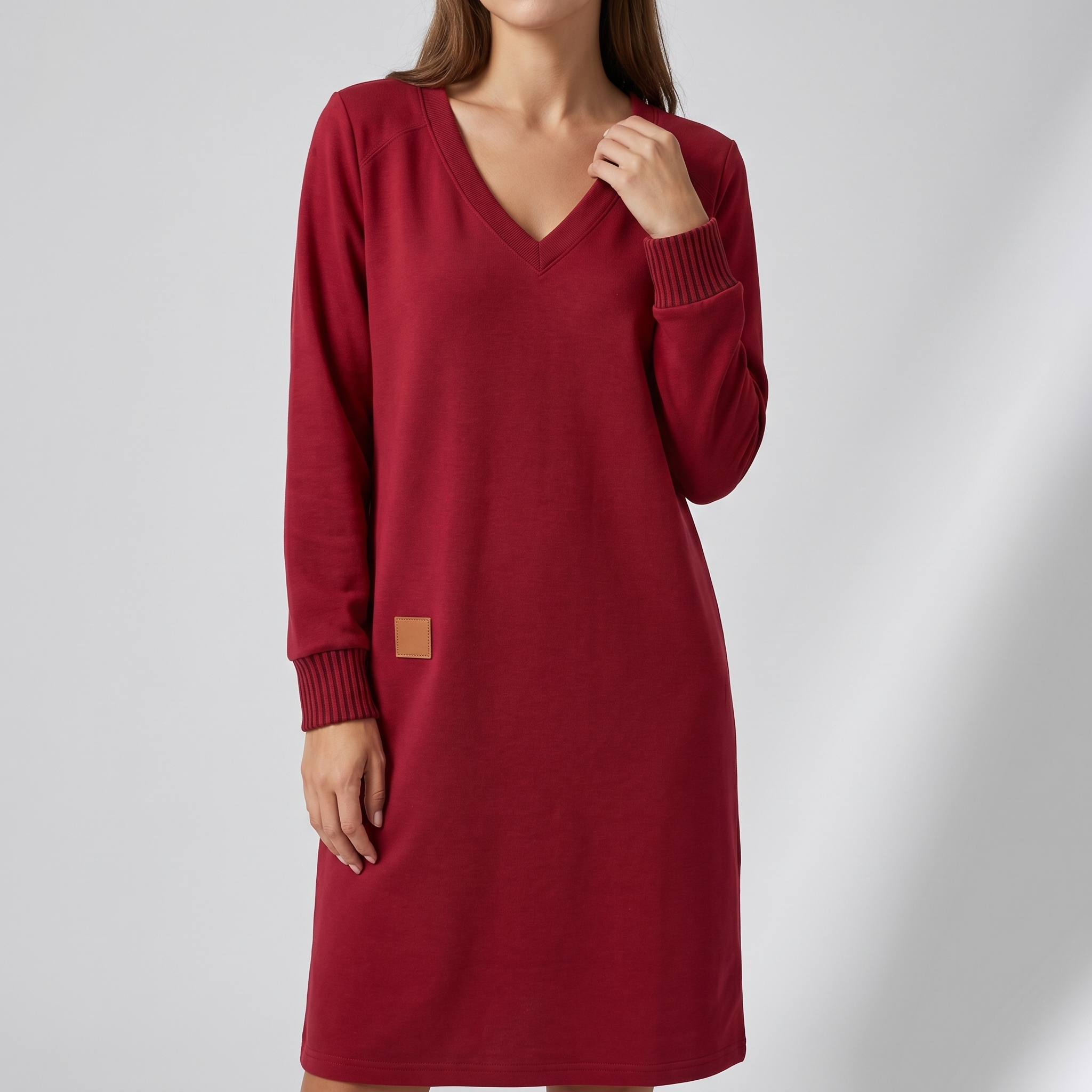 Lusia™ | V-neck long-sleeve sweatshirt dress
