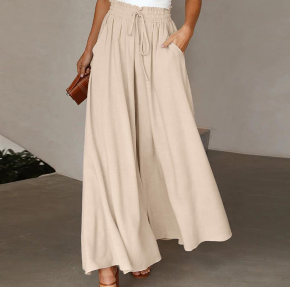 Casual High-Waist Drawstring Flowy Palazzo Pants