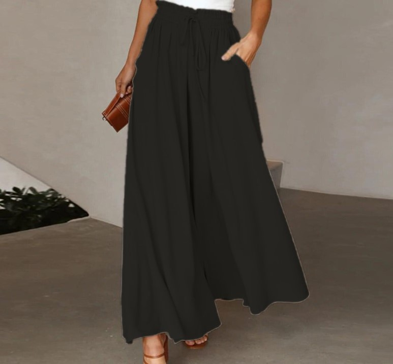 Casual High-Waist Drawstring Flowy Palazzo Pants