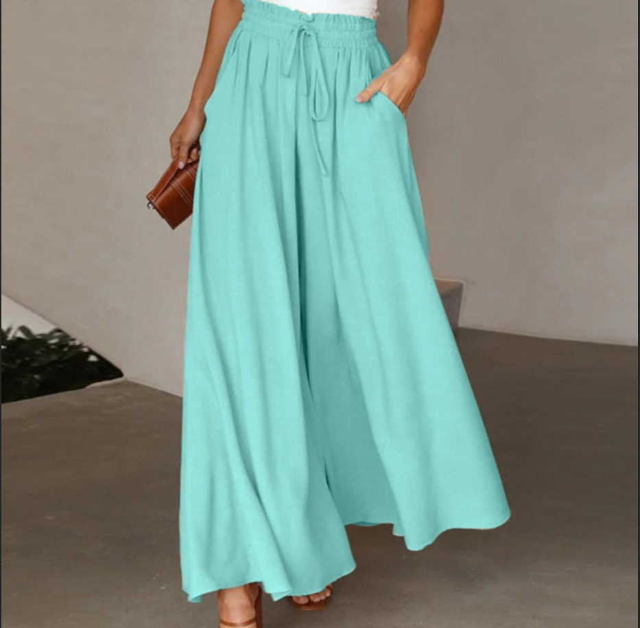 Casual High-Waist Drawstring Flowy Palazzo Pants