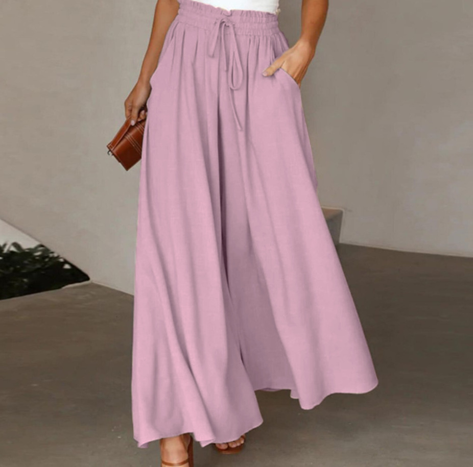 Casual High-Waist Drawstring Flowy Palazzo Pants