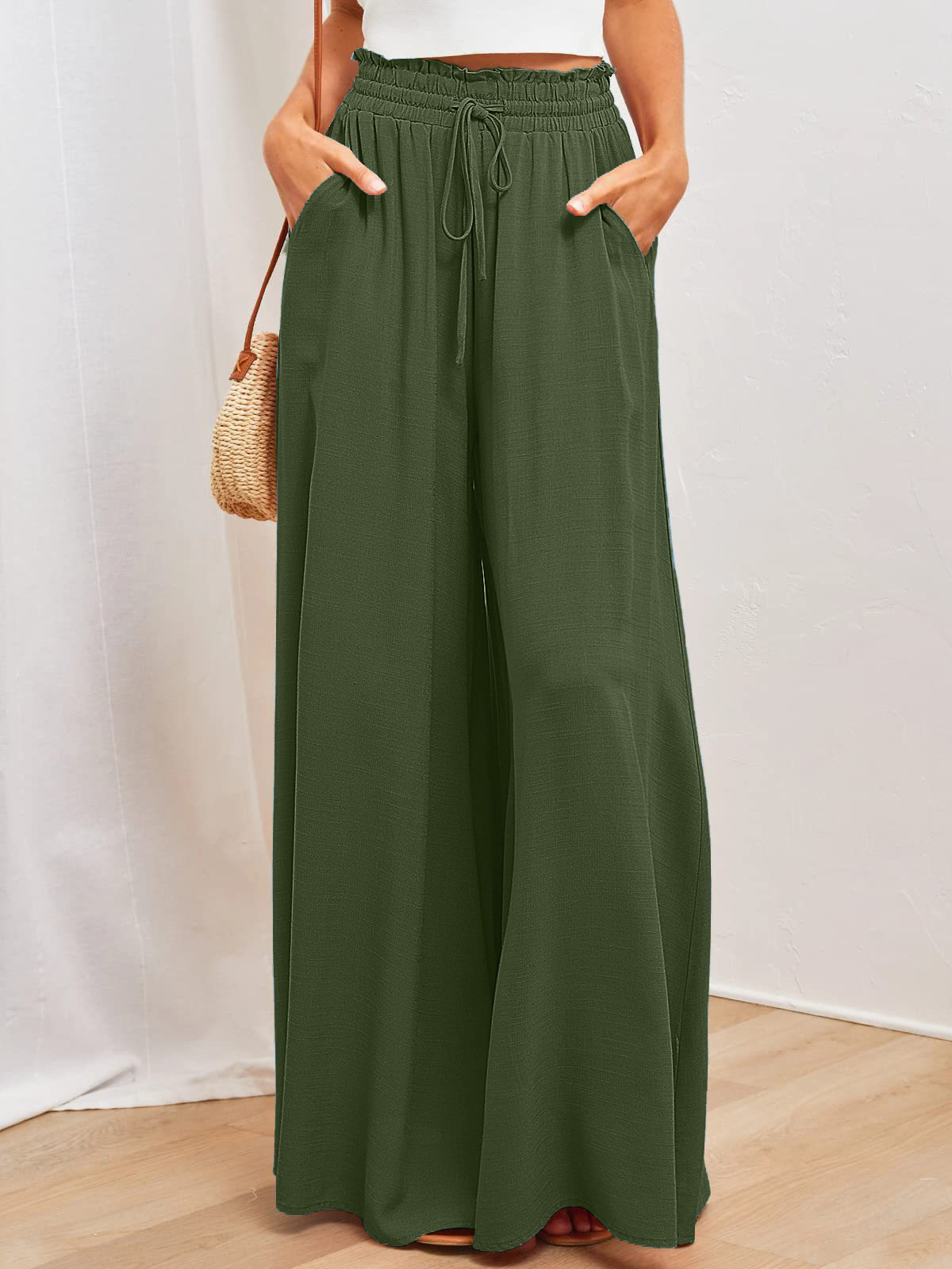 Boho Floral Print High-Waist Wide-Leg Pants