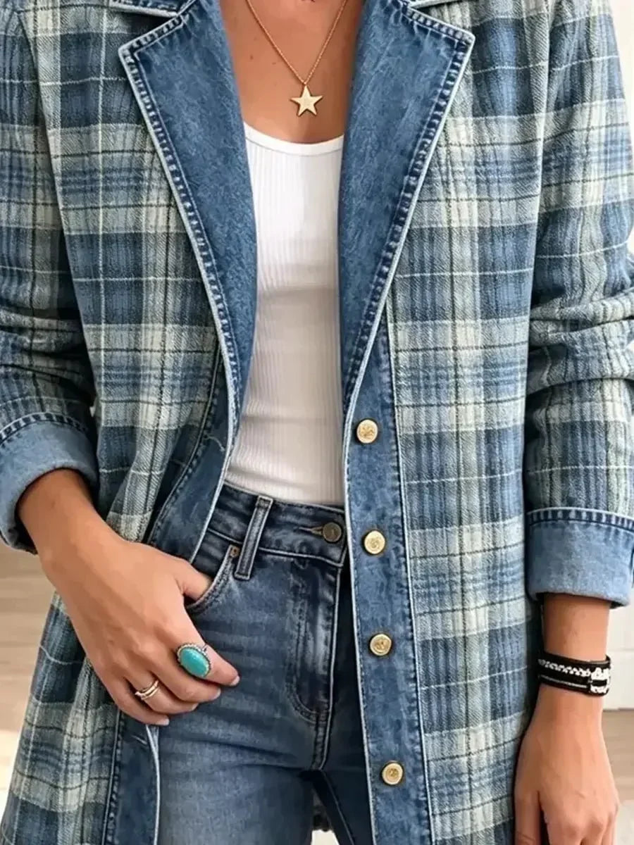 Norene™ | Blue Plaid Denim Jacket